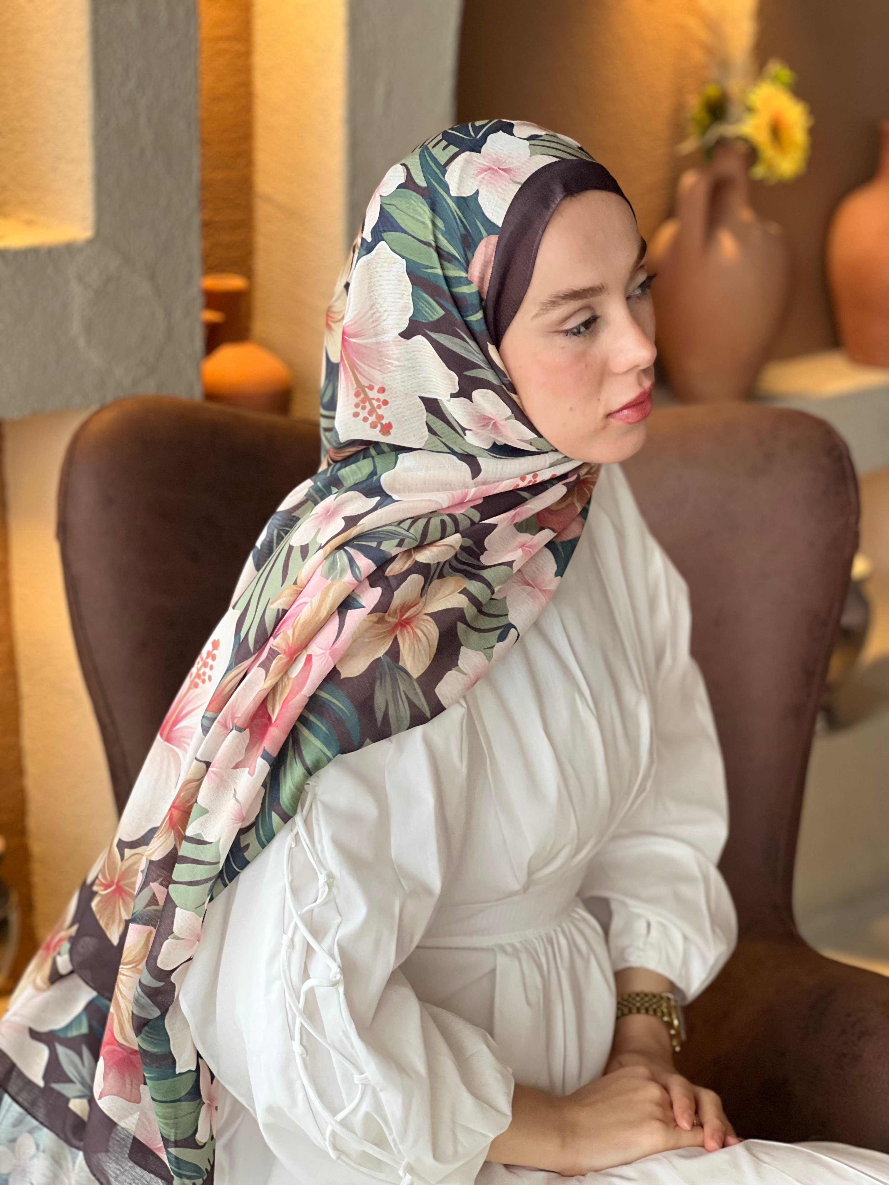 Jardin Desen Lina Şal - Siyah-Acı Kahve