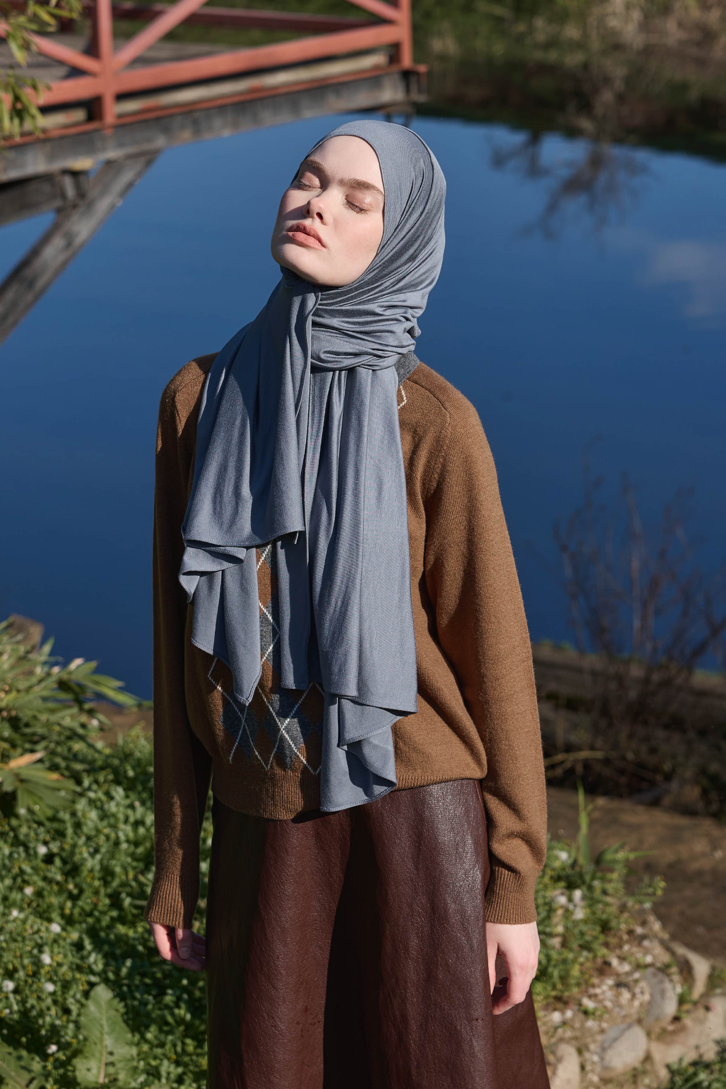 Bambu Penye Şal - Koyu Gri