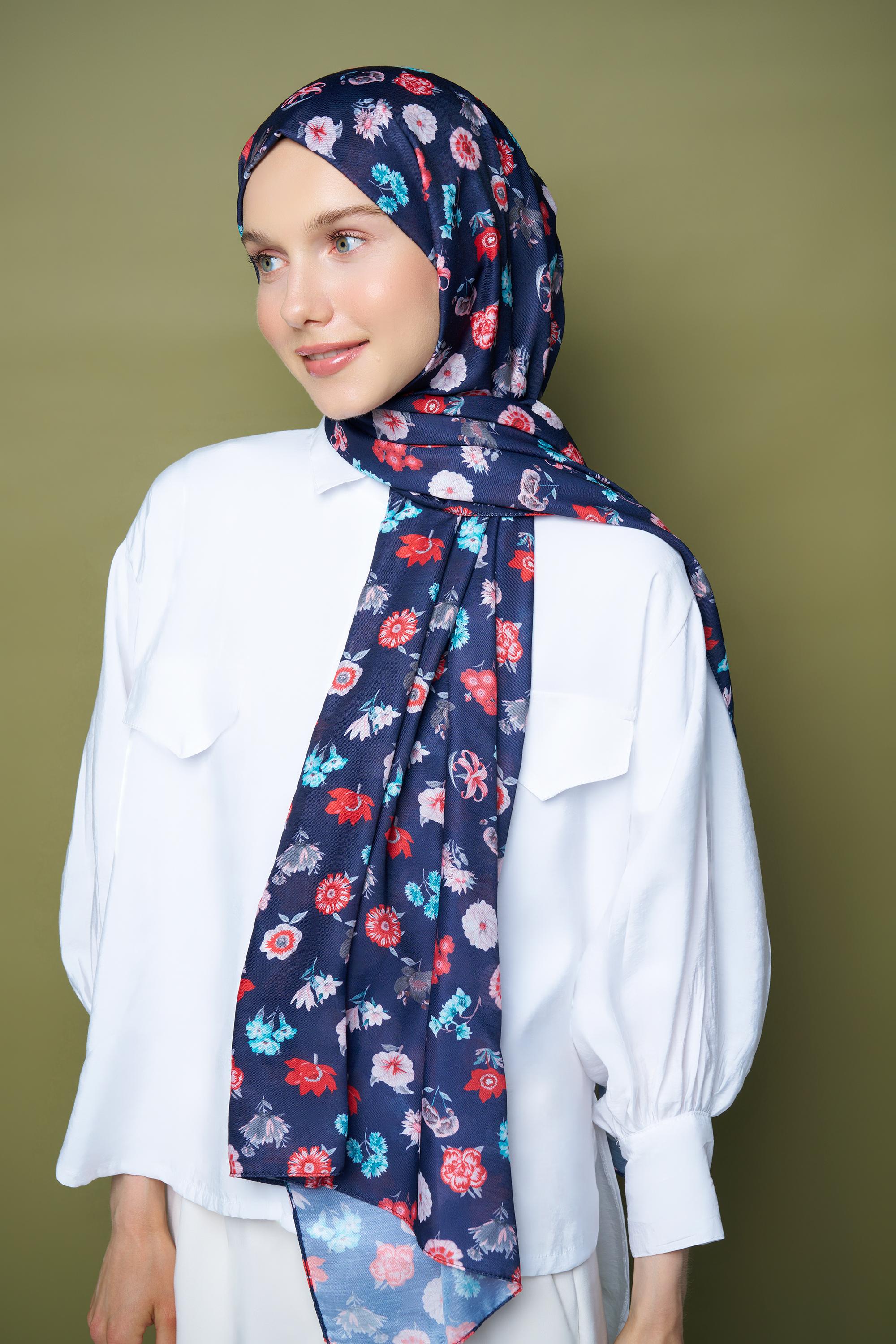 Bouquet Cotton Shawl - Lacivert