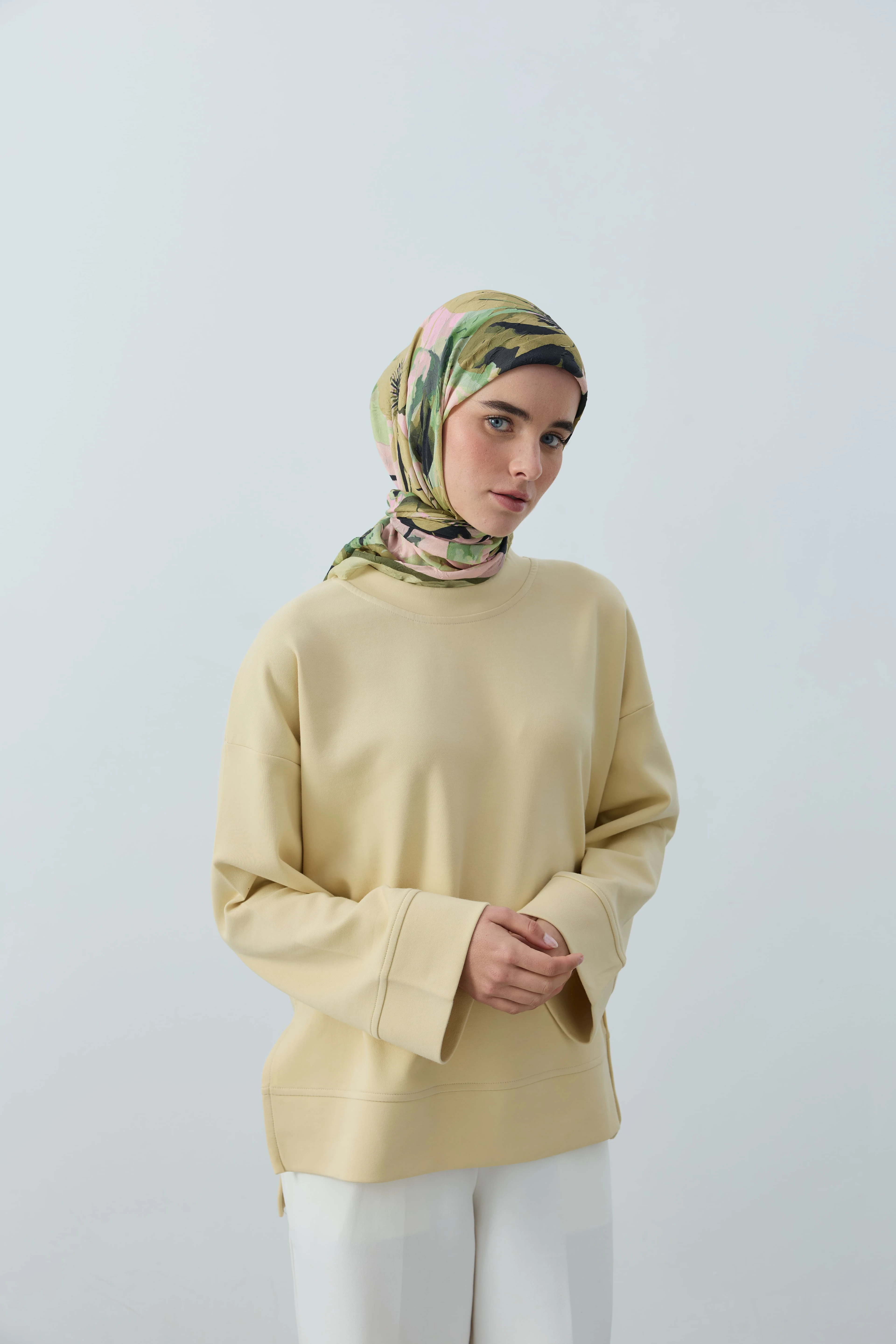 Solena Desen Bambu Eşarp - Butter Yellow