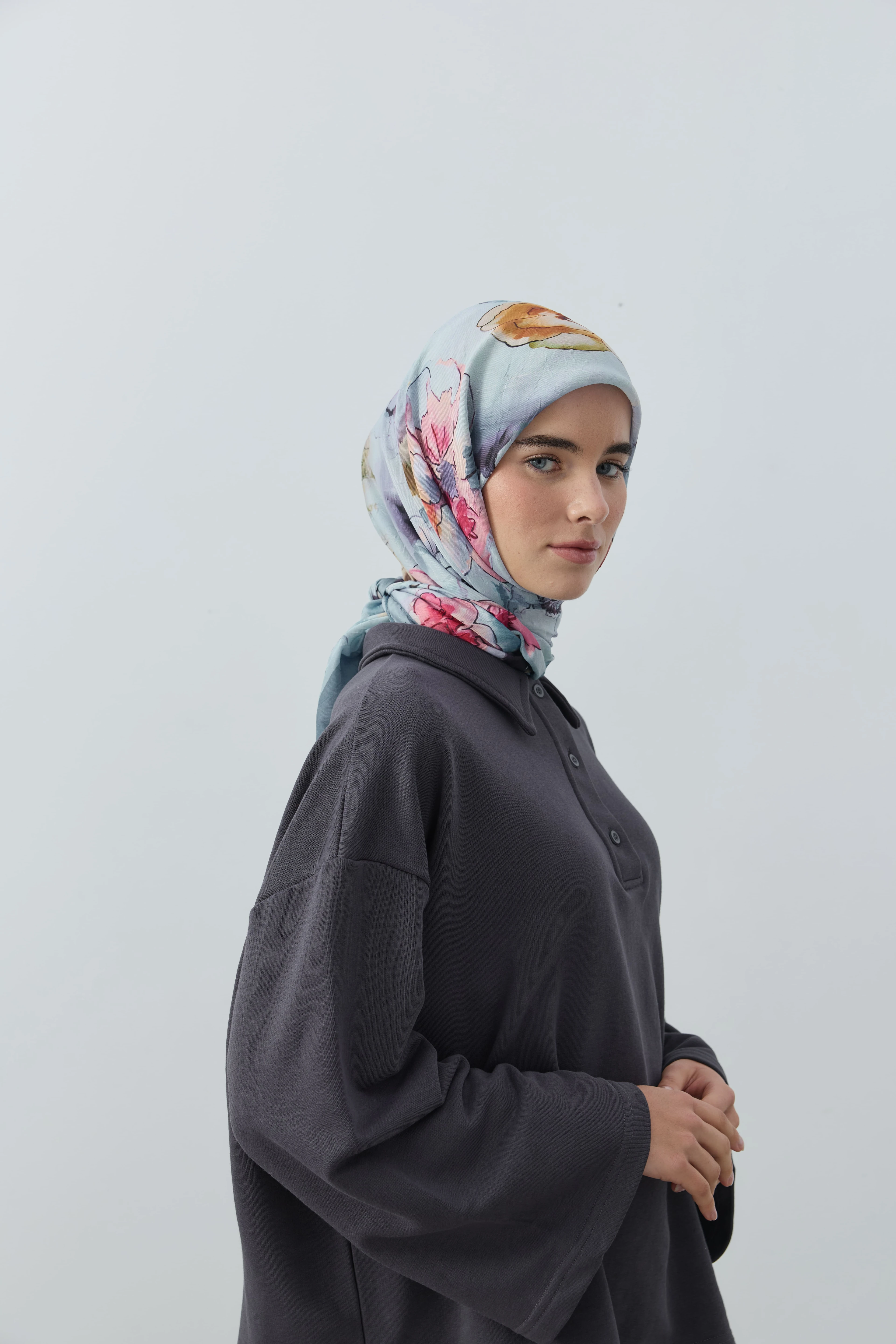 Evelyne Desen Bambu Eşarp - Mavi gri