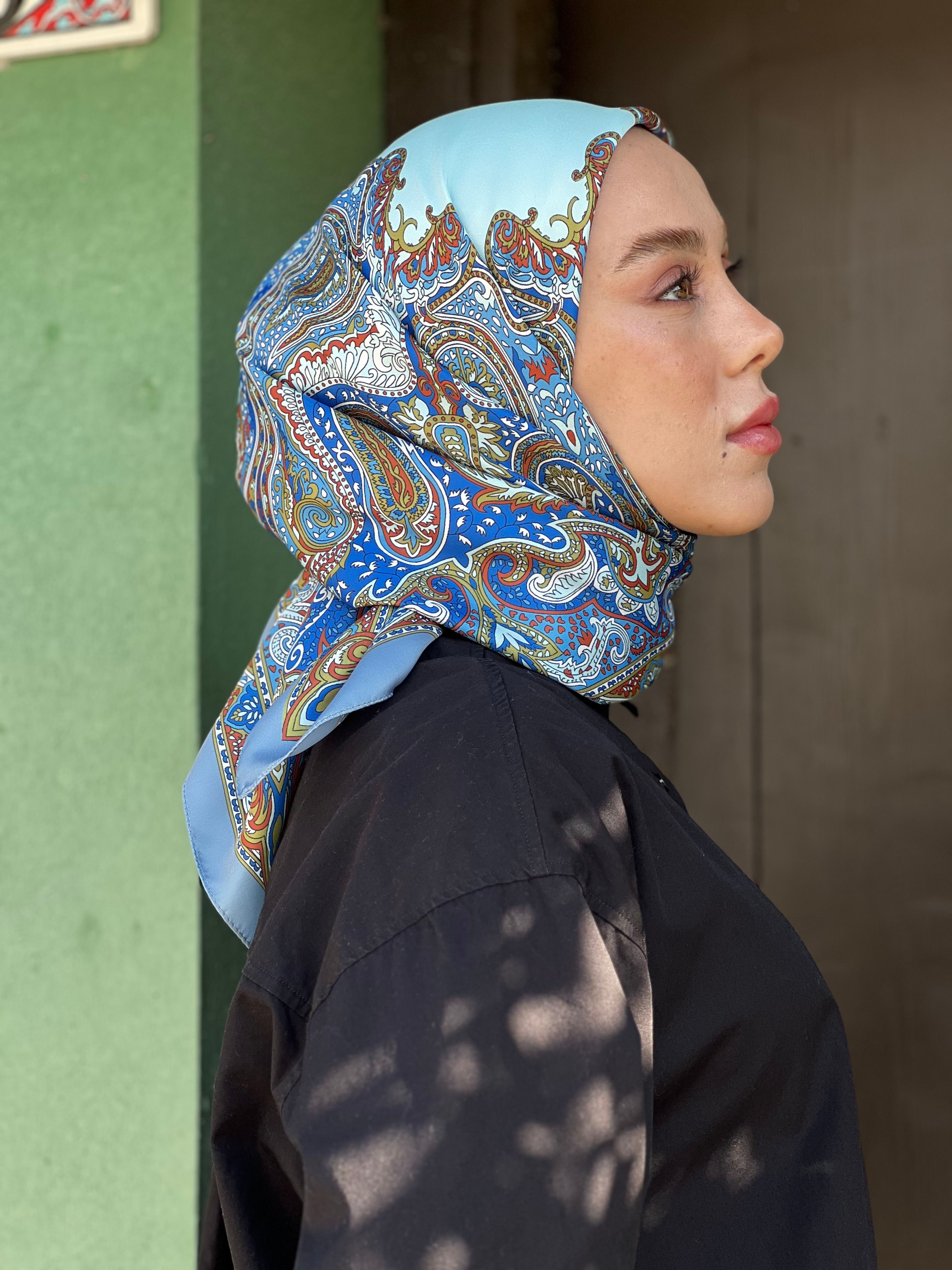 Persian Pattern Twill Scarf - Açık Petrol