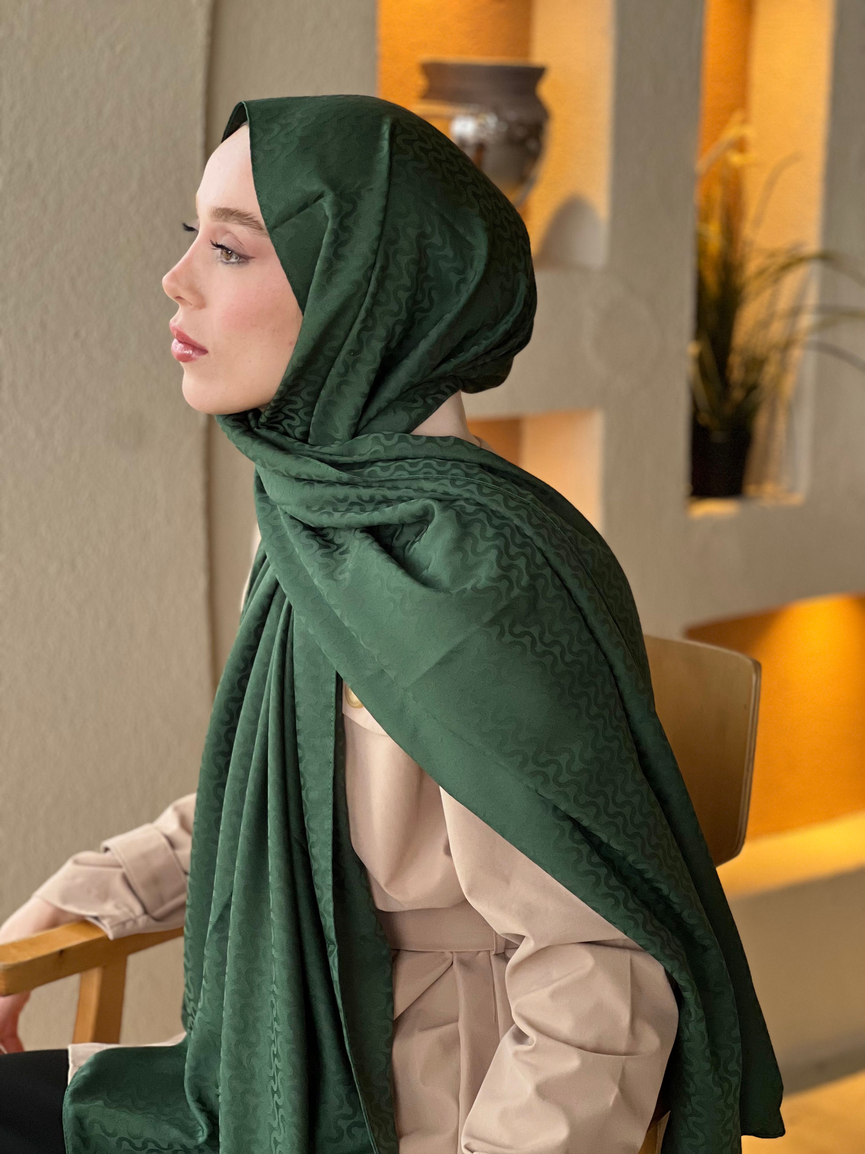 Silky Jacquard Series Water Wave Pattern Shawl - Emerald