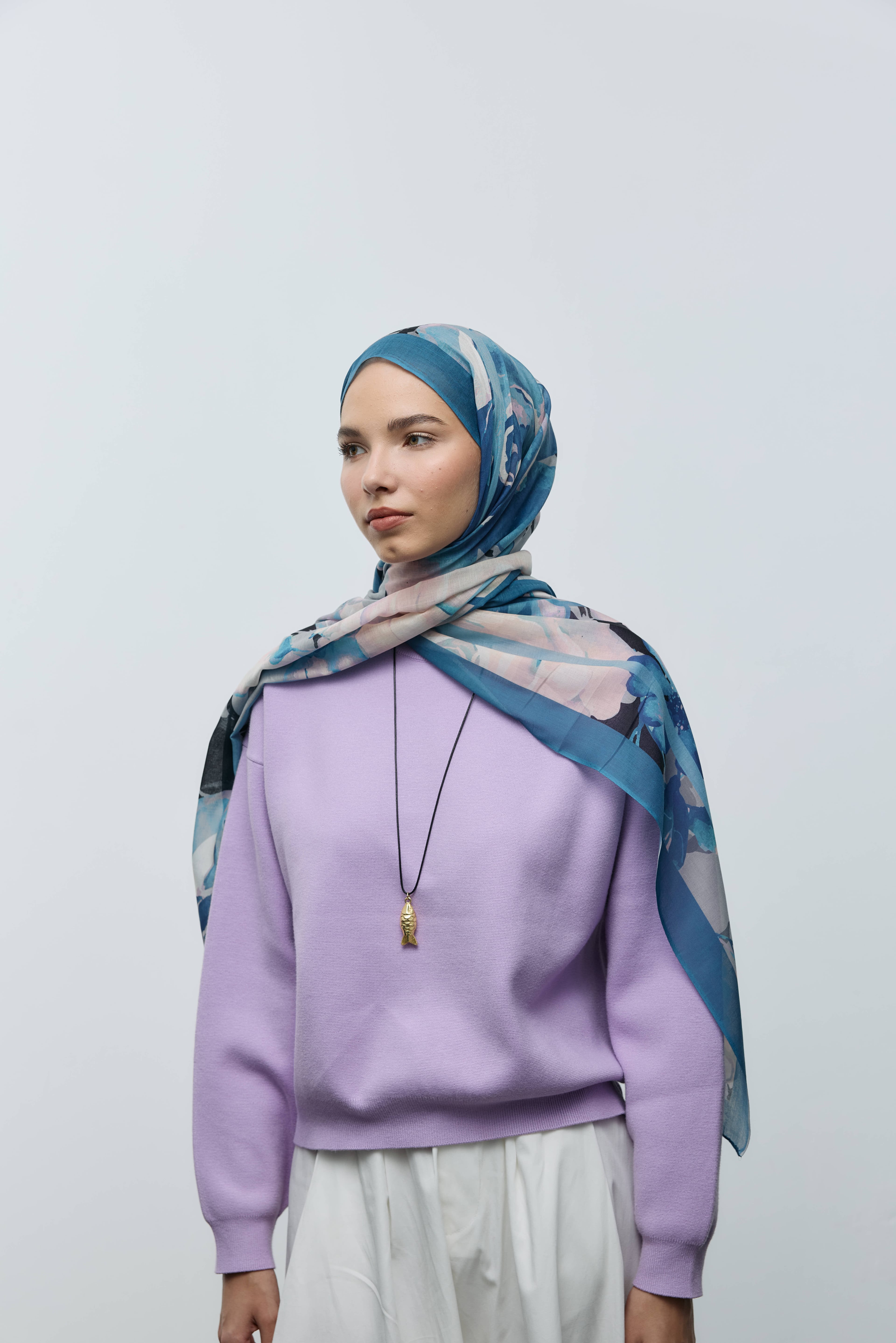 Flores Desen Aya Şal - Petrol