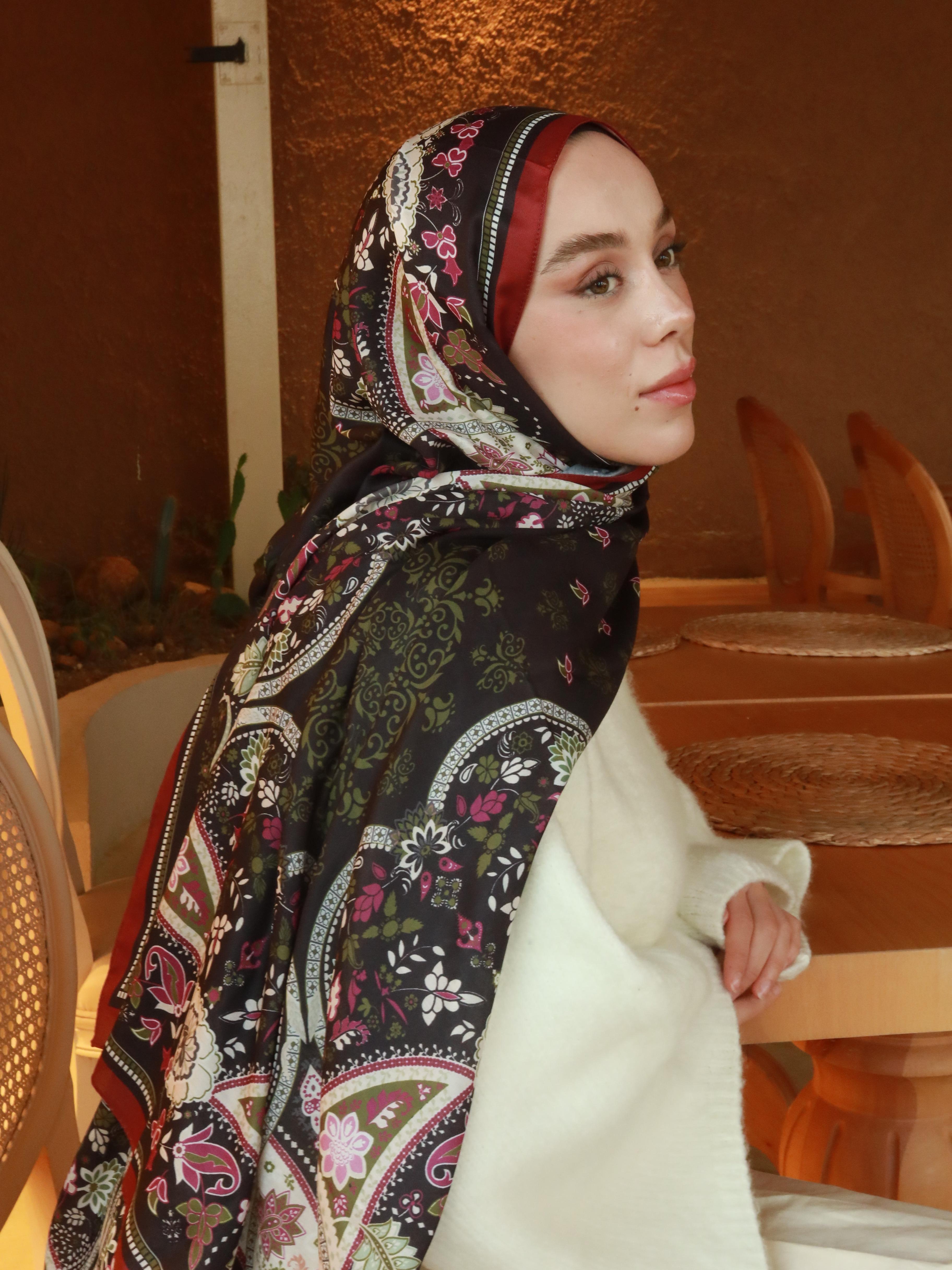 Lalezar Pattern Cotton Shawl - Bordo