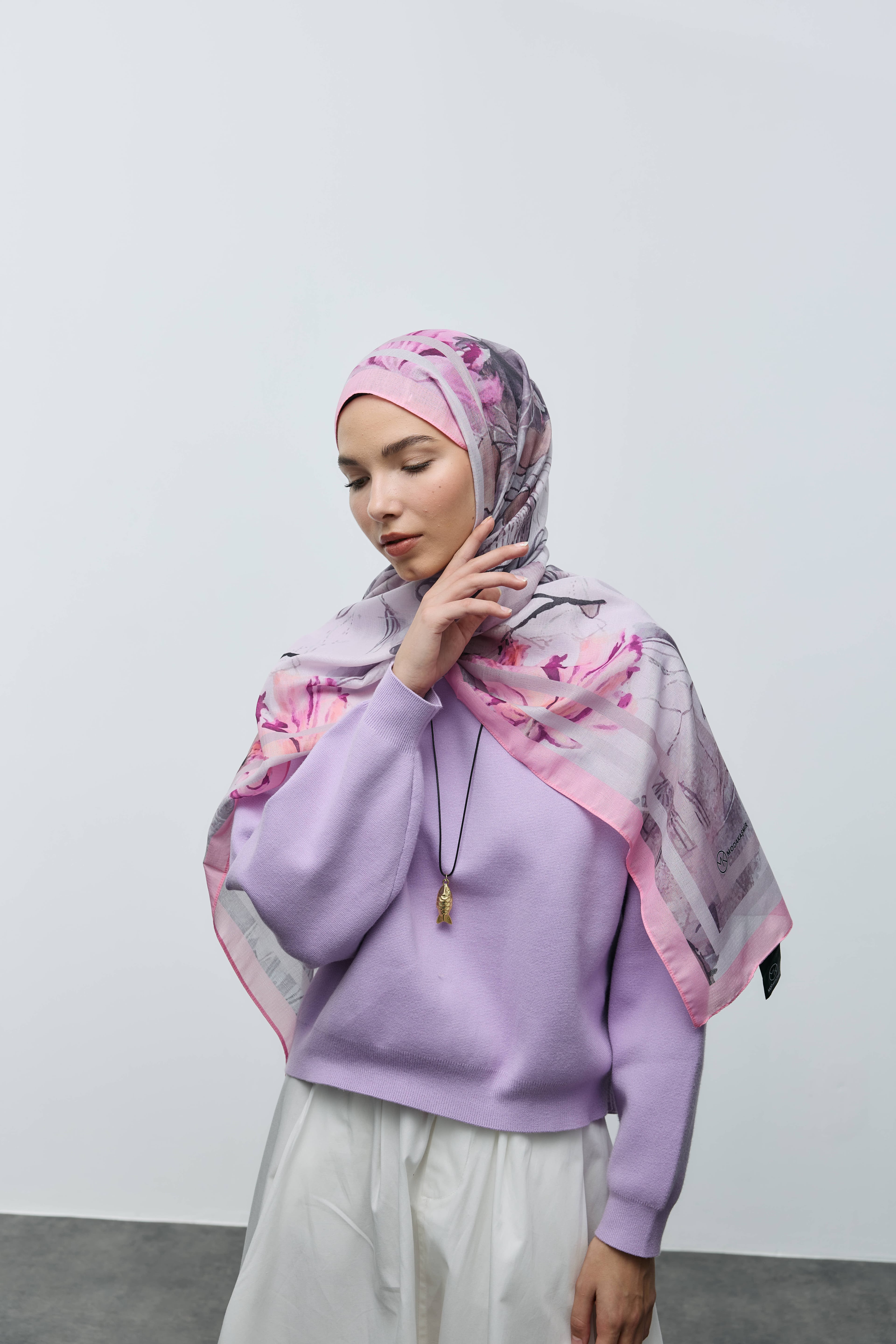 Navelya Desen Lina Şal - Şeker Pembe