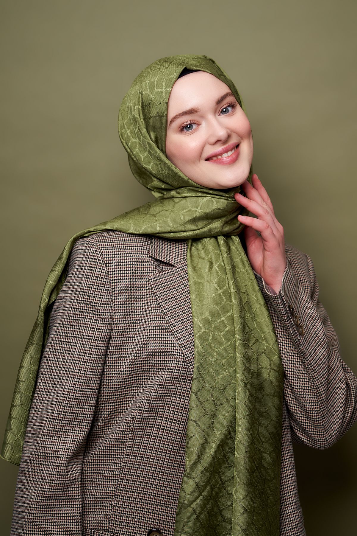 Natur Jacquard Series Mosaic Pattern Shawl - Khaki