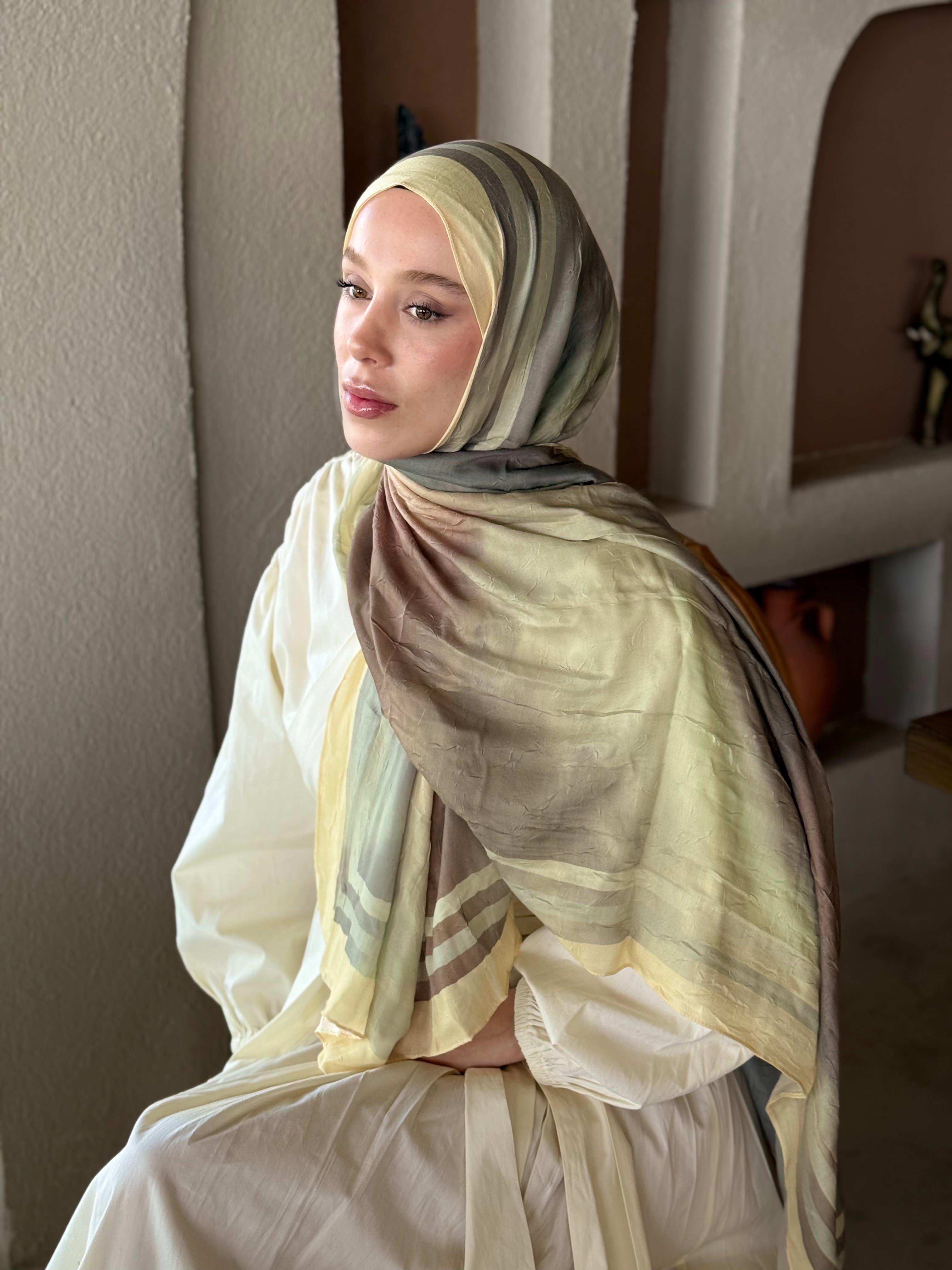 Sunset Desen Bambu Şal - Butter Yellow