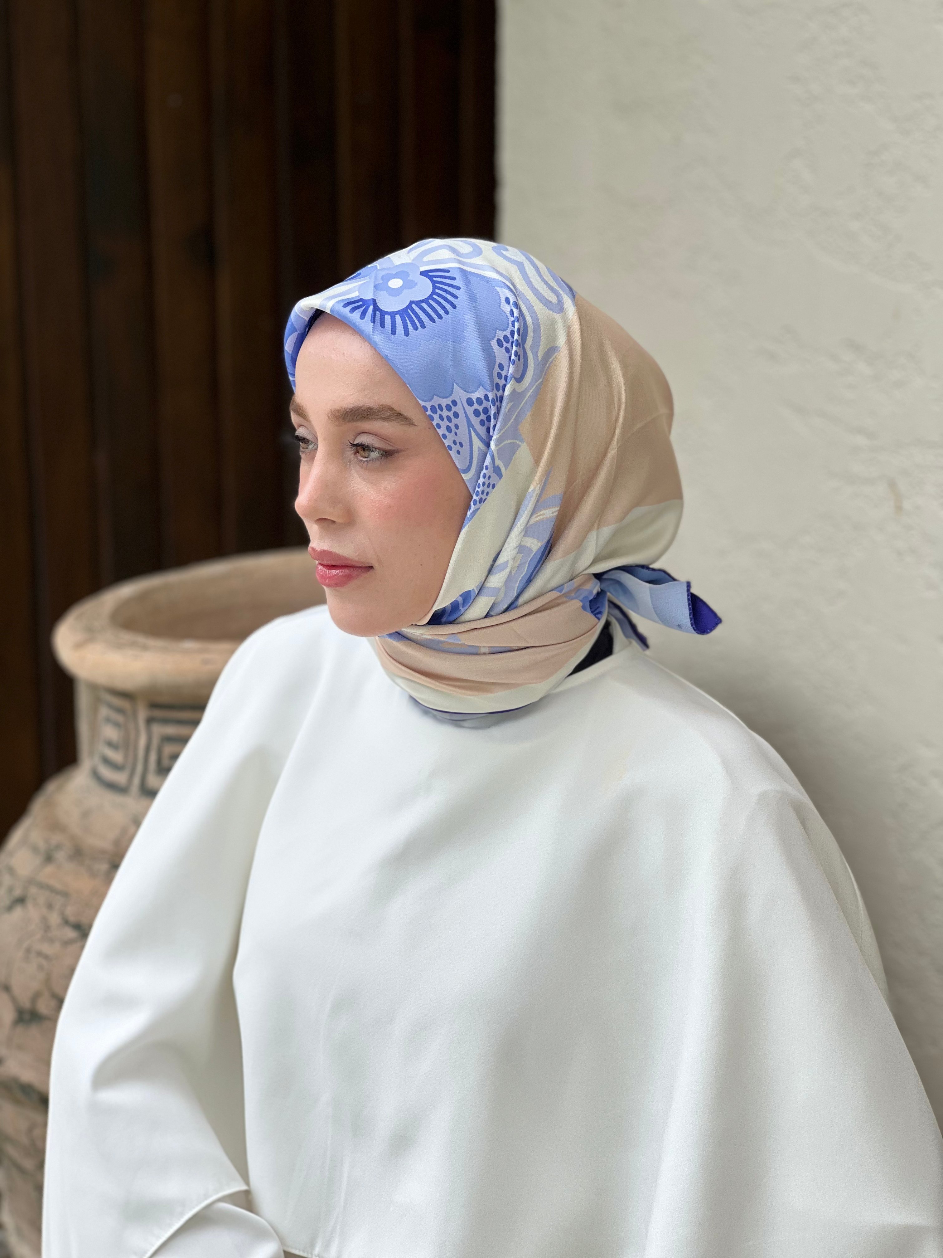 Sarmaşık Twill Eşarp - Saks Mavisi