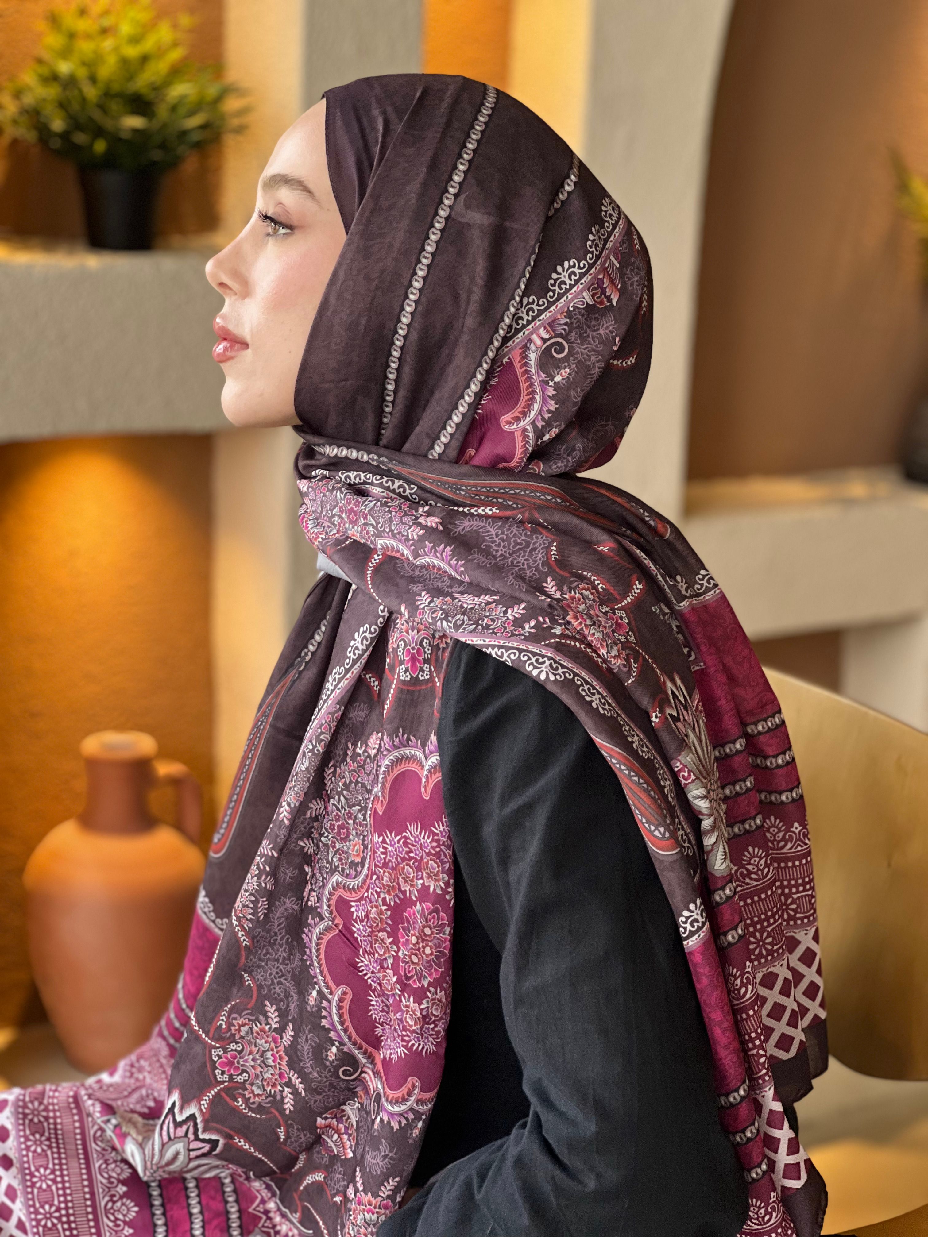 Huesca Pattern Cotton Shawl - Rubin