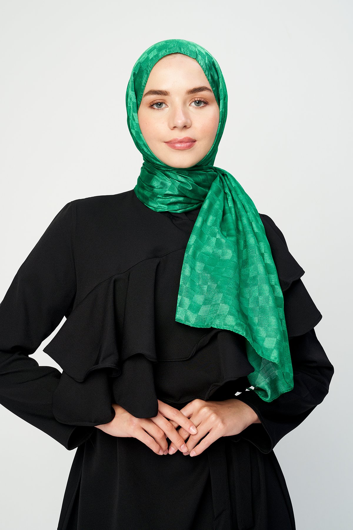 Monogram Jacquard Series Checker Shawl - Benetton Green