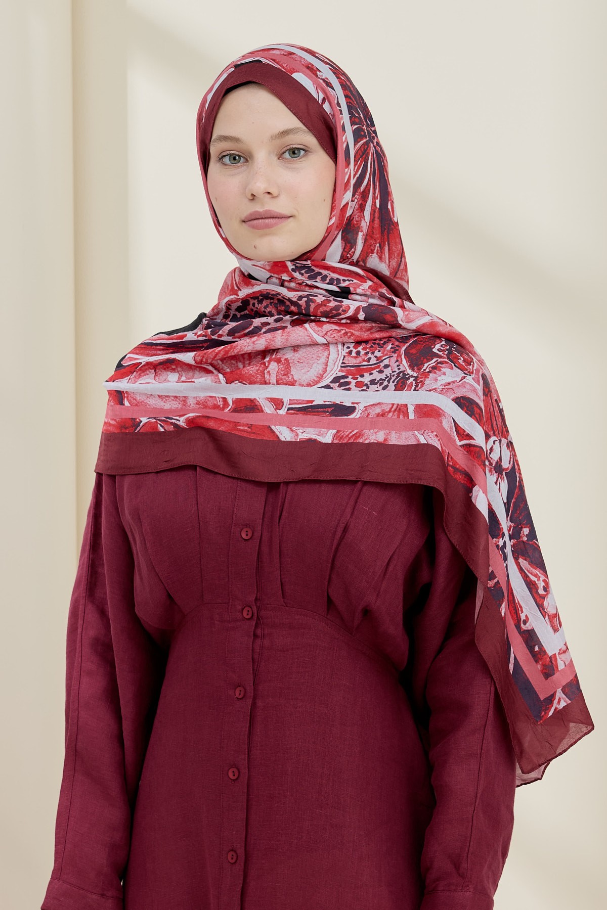 Lipa Desen Bambu Şal - Bordo