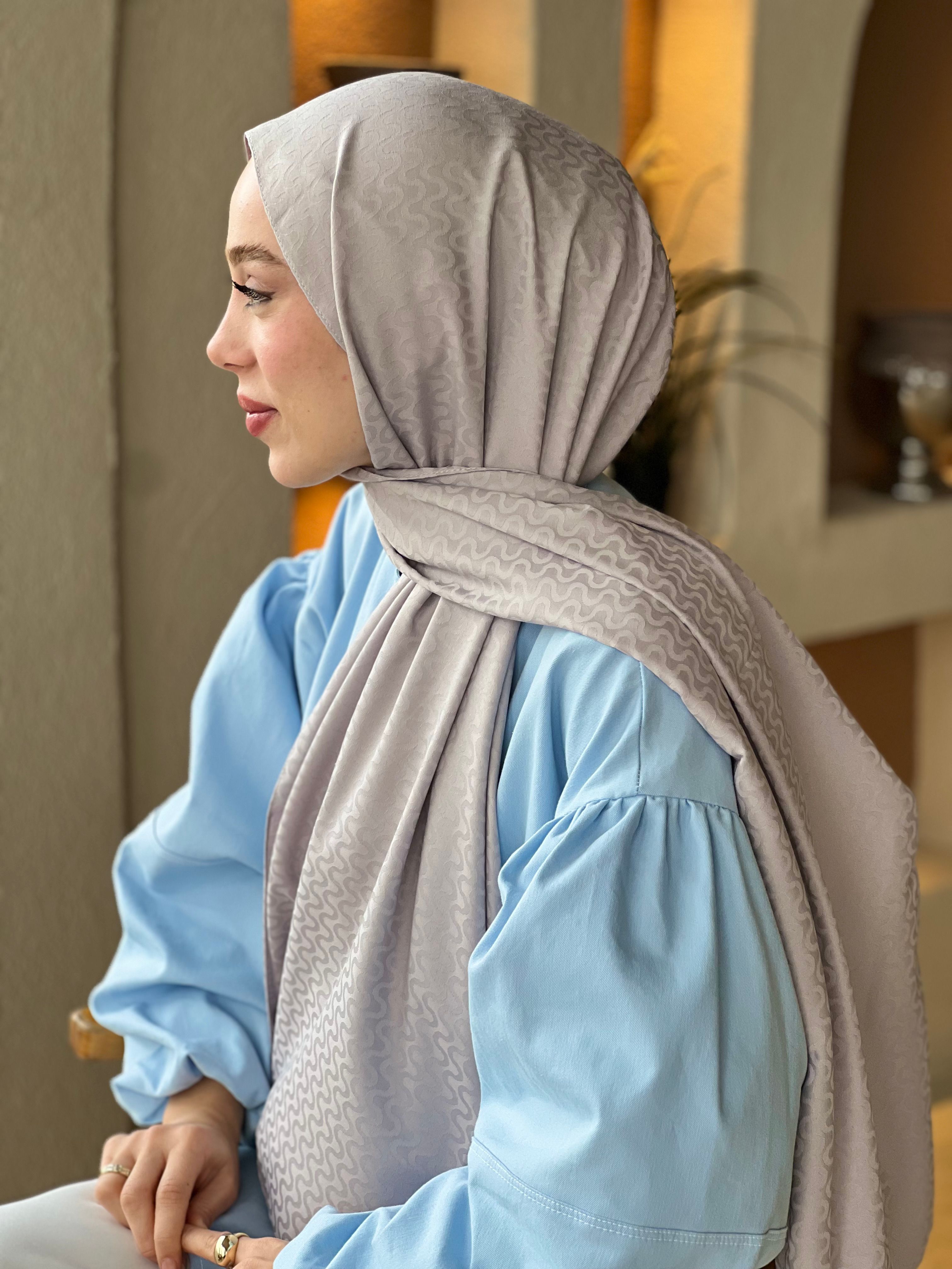 Silky Jacquard Series Water Wave Pattern Shawl - Light Gray