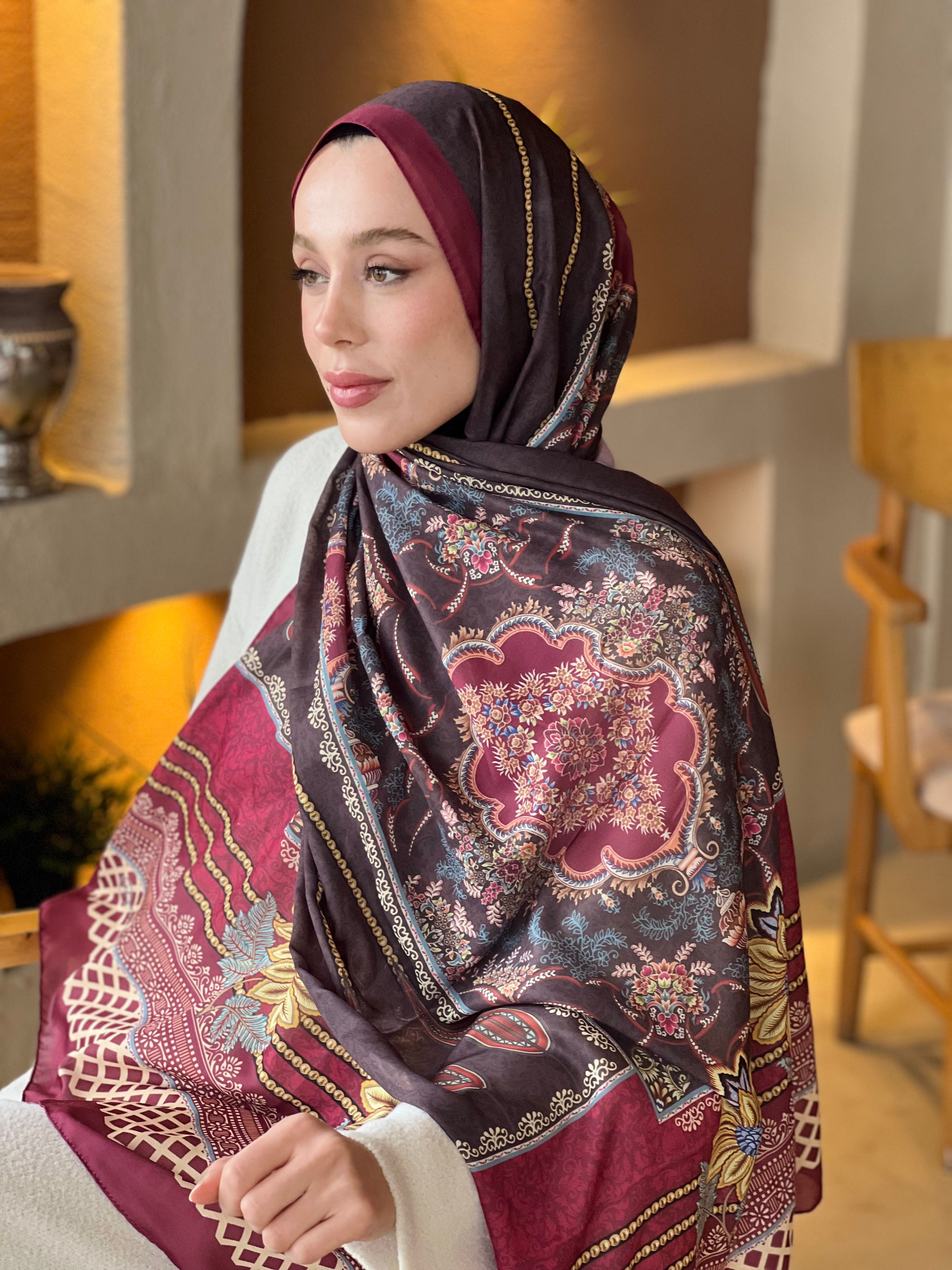 Huesca Pattern Cotton Shawl - Cherry