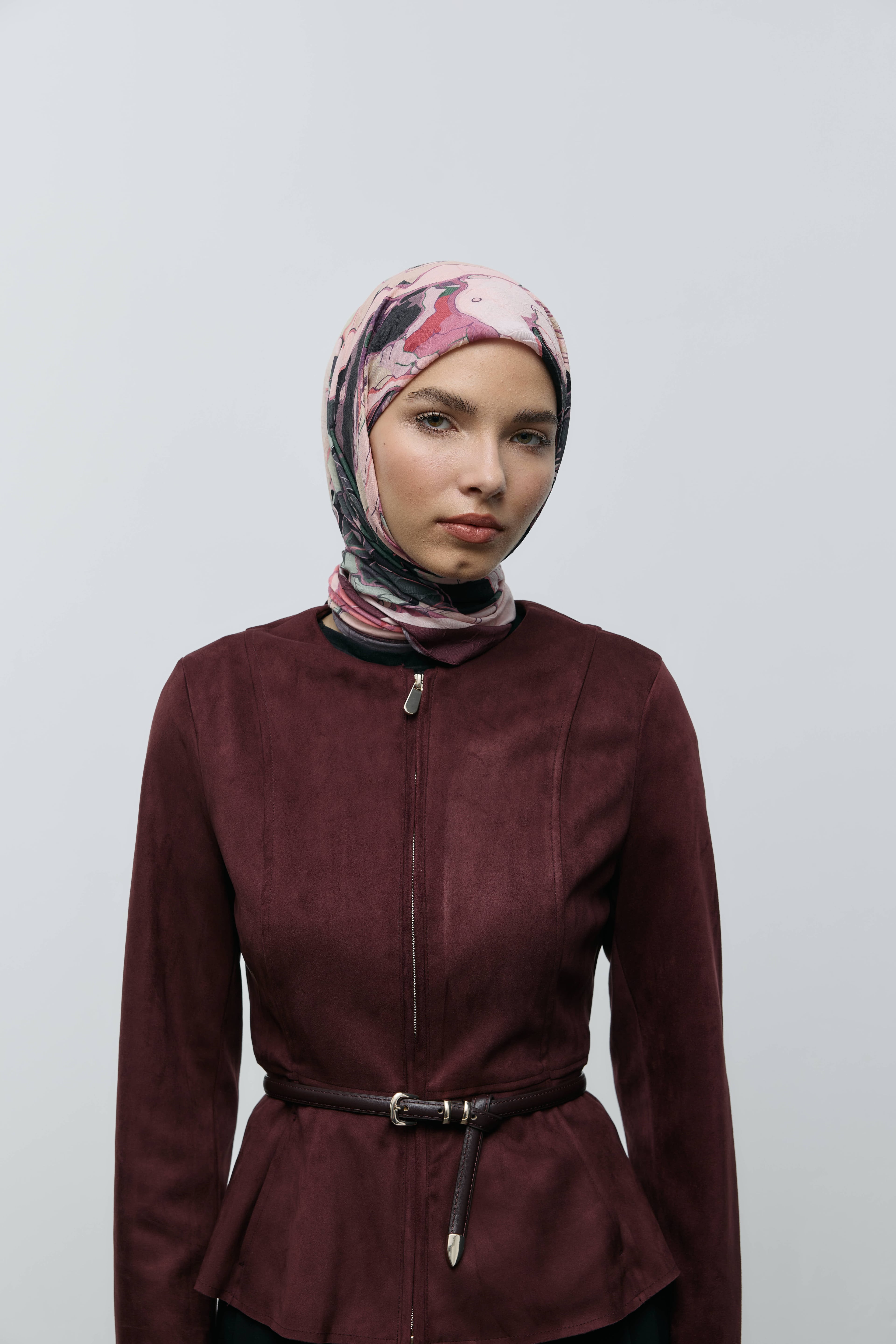 Ebruli Desen Bambu Eşarp - Kahverengi