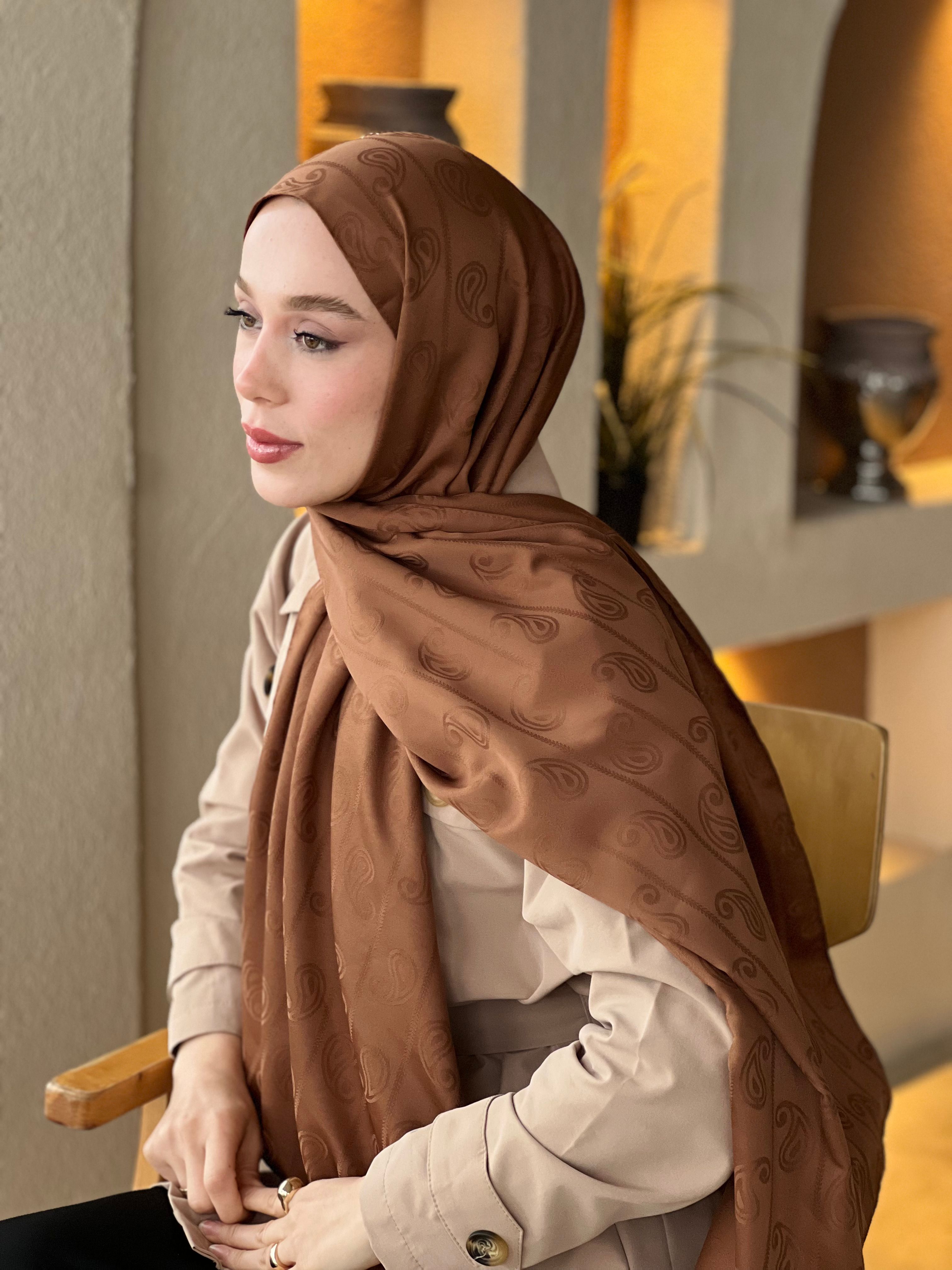 Silky Jacquard Series Almond Pattern Shawl - Brown