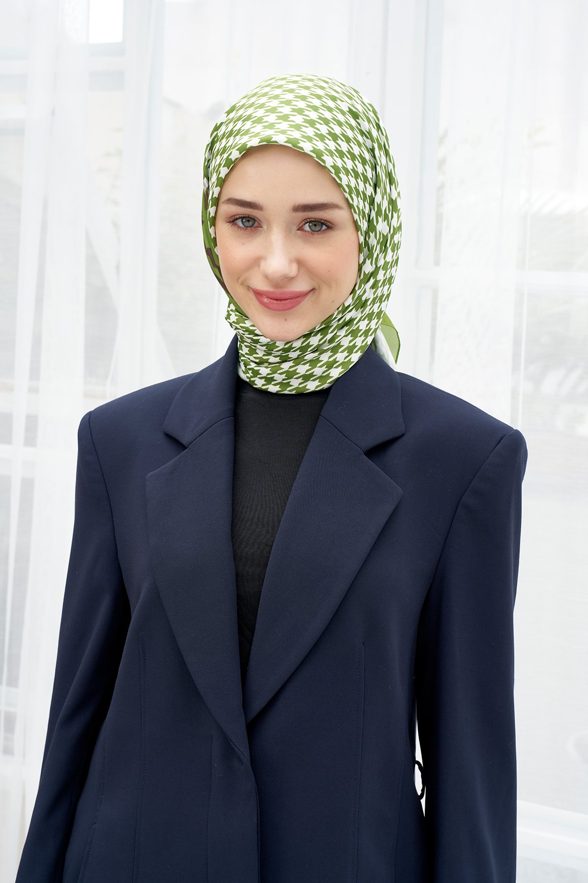 Leo Houndstooth Twill Scarf - Çimen Yeşili