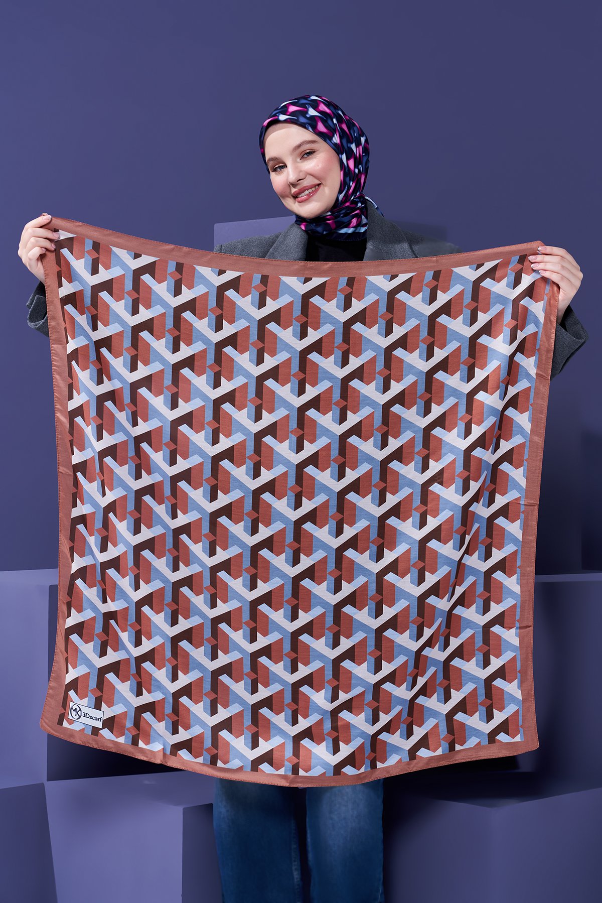 3D Scarf Illusion Desen Pamuk Eşarp