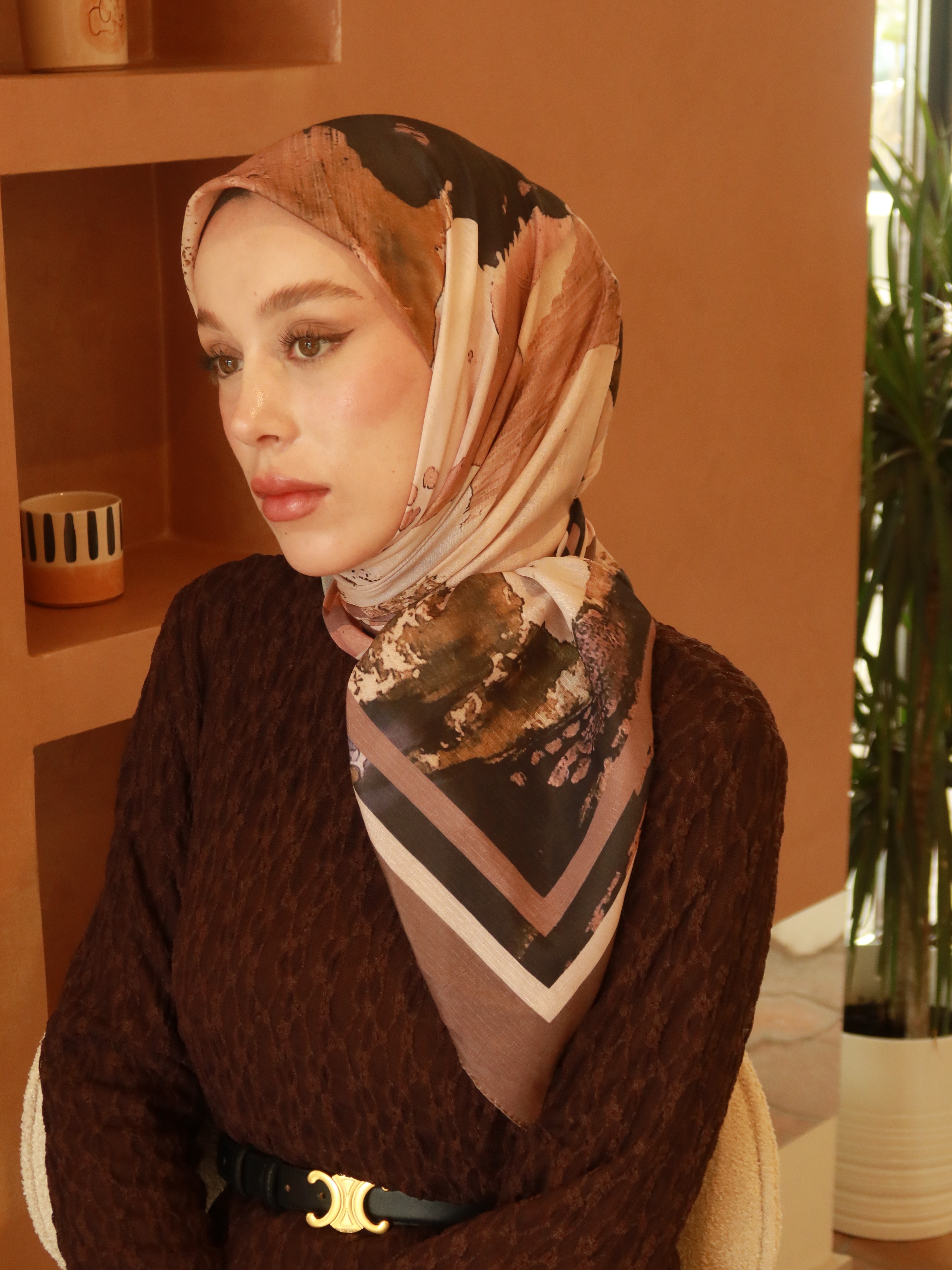 Lymera Desen Lina Eşarp - Acı Kahve