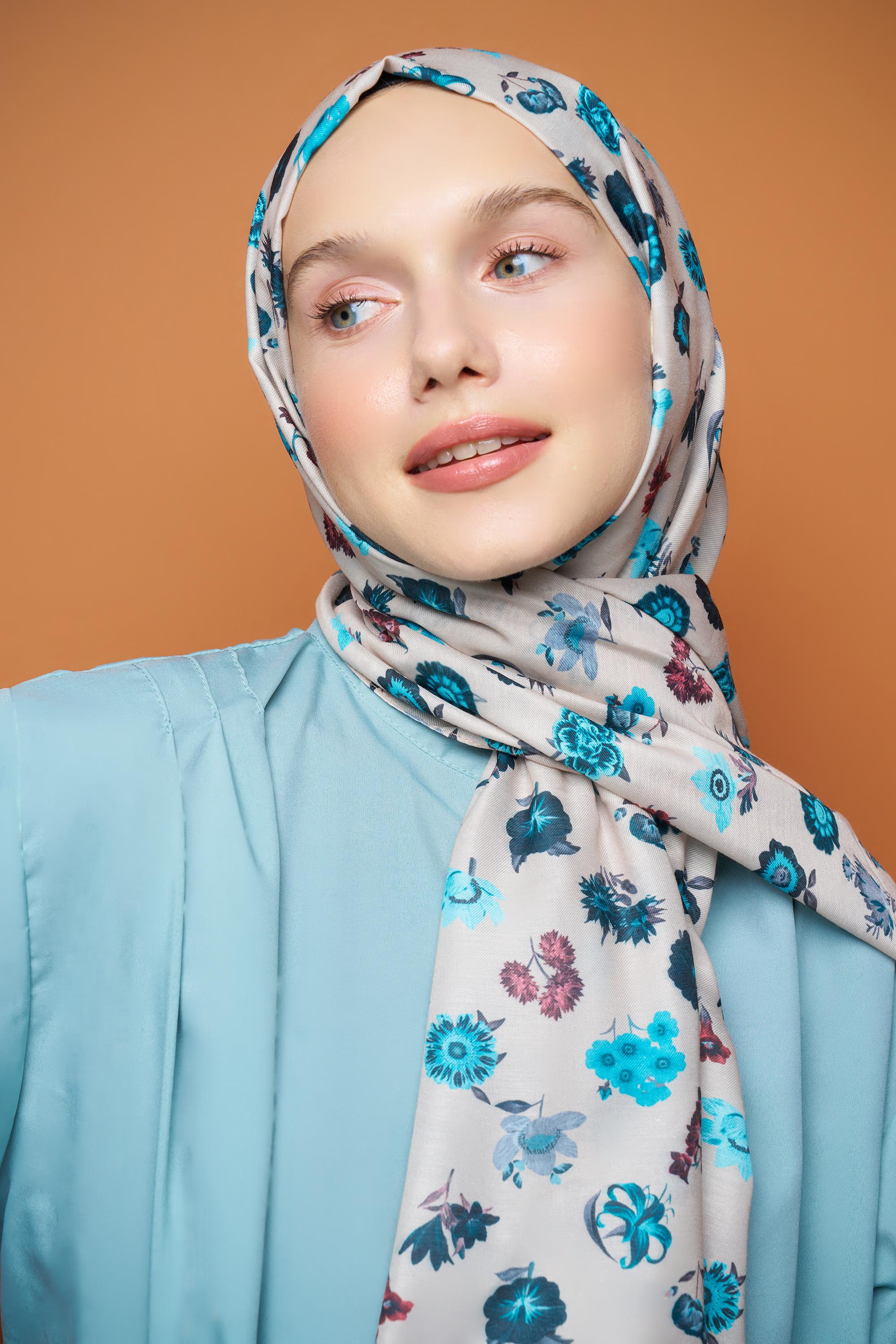 Bouquet Cotton Shawl - Vizon-Mavi