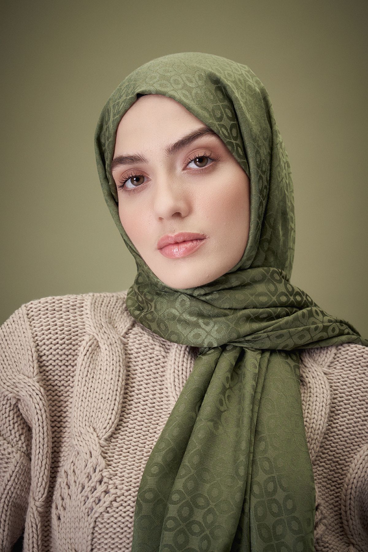 Harmony Jacquard Series Clover Pattern Shawl - Khaki