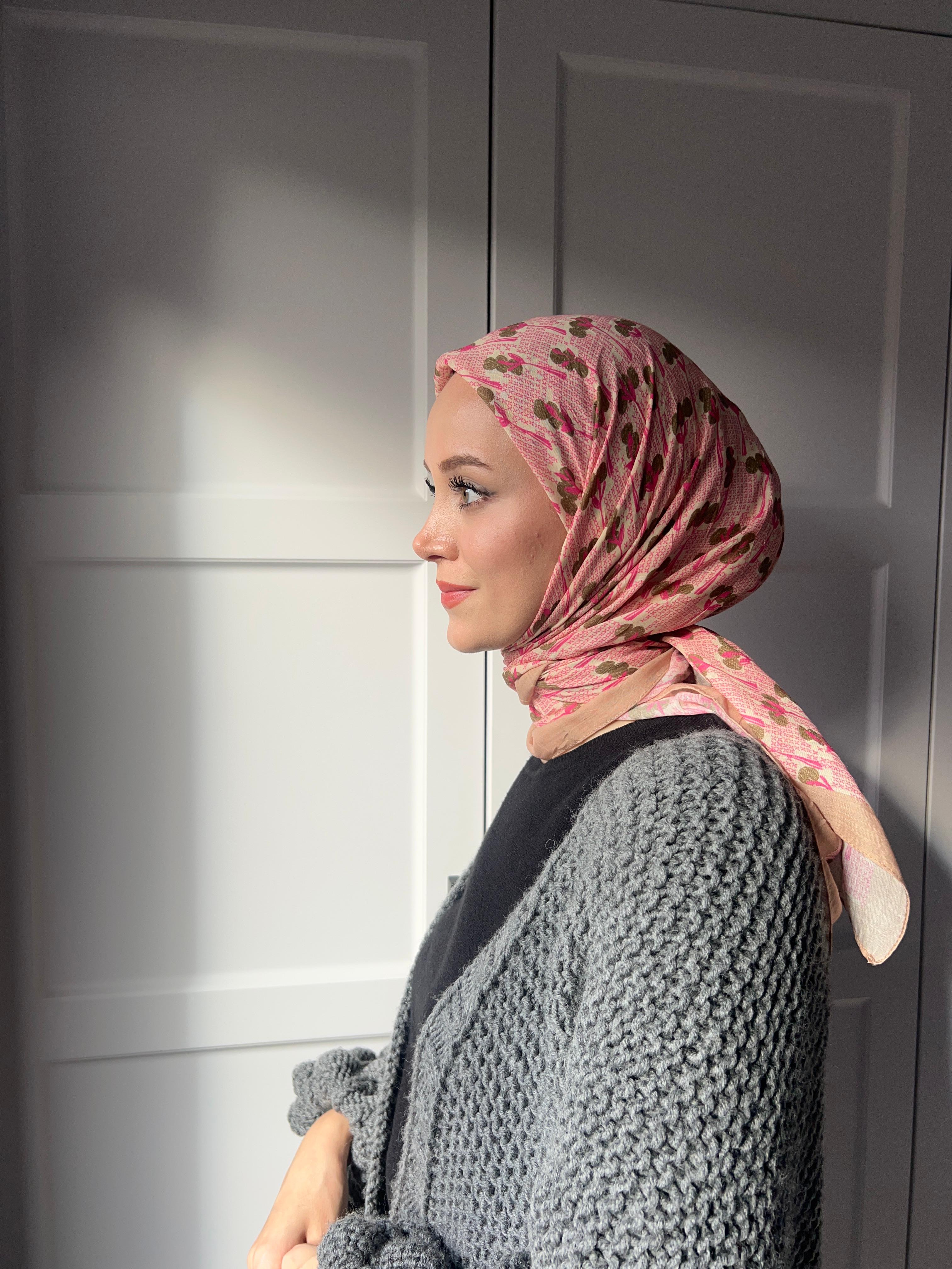 Flower Spring Pattern Bamboo Scarf - Sand Beige