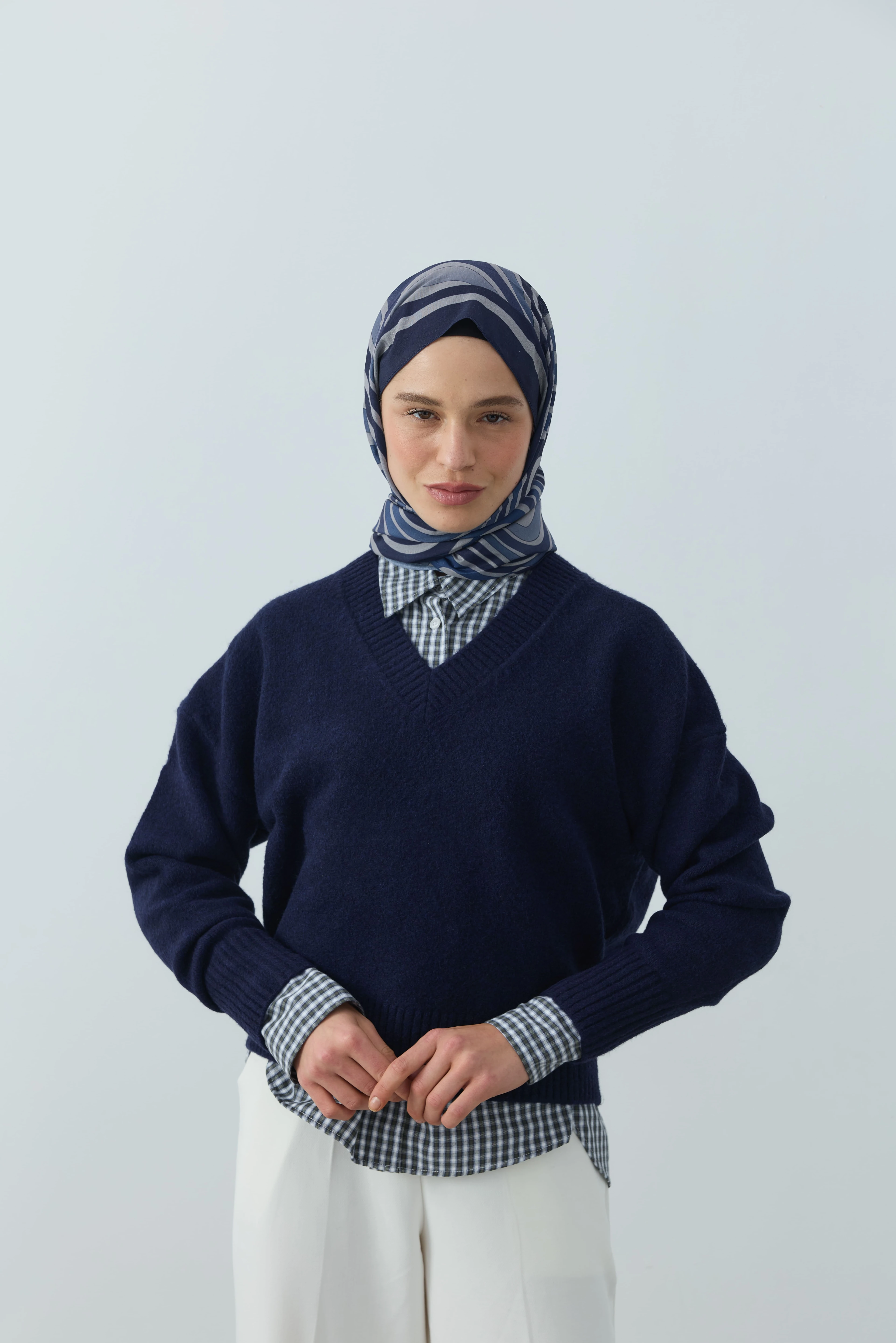 Wavea Desen Lina Şal - Lacivert-Mavi