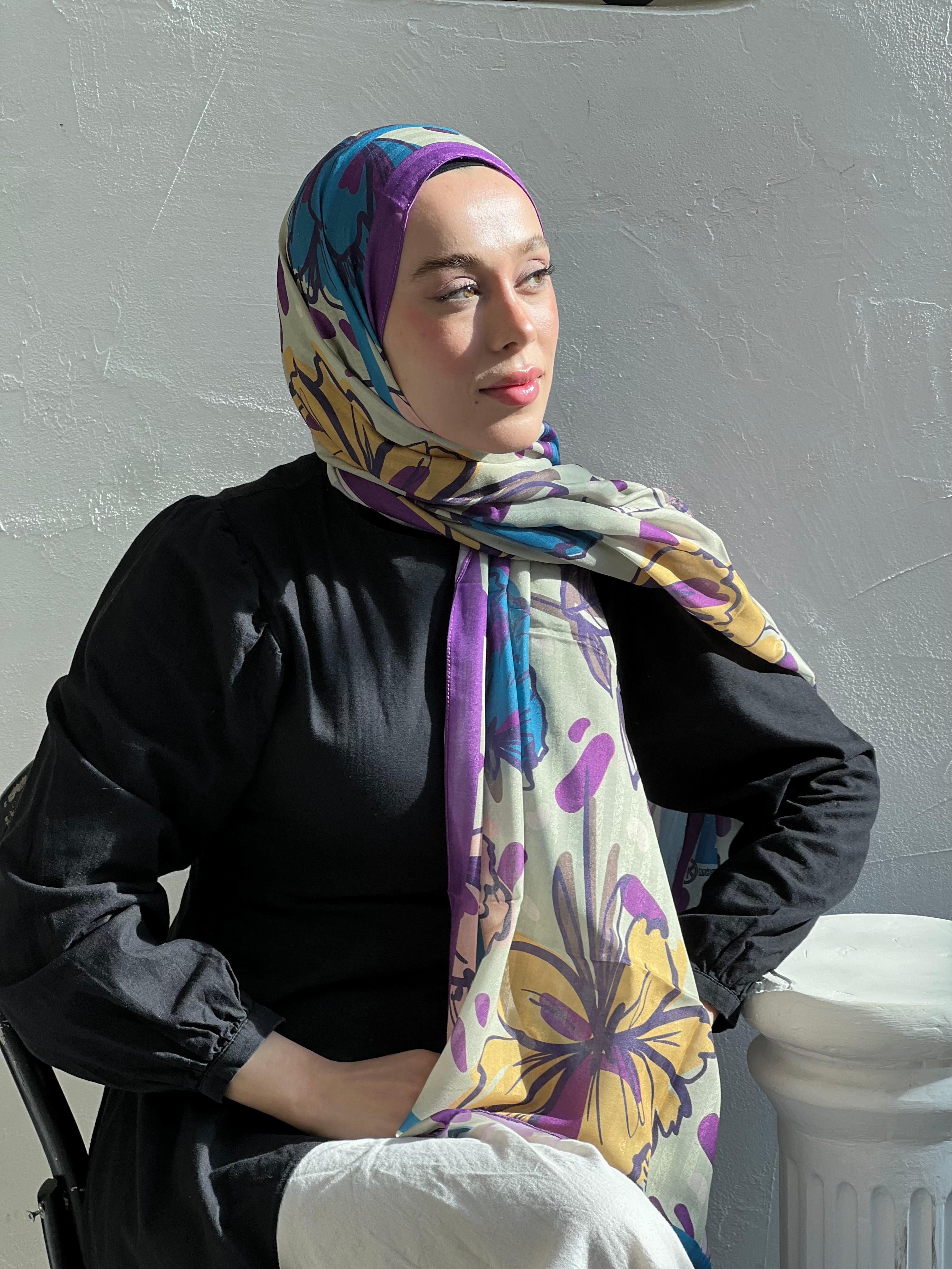 Lilium Pattern Striped Shawl - Purple