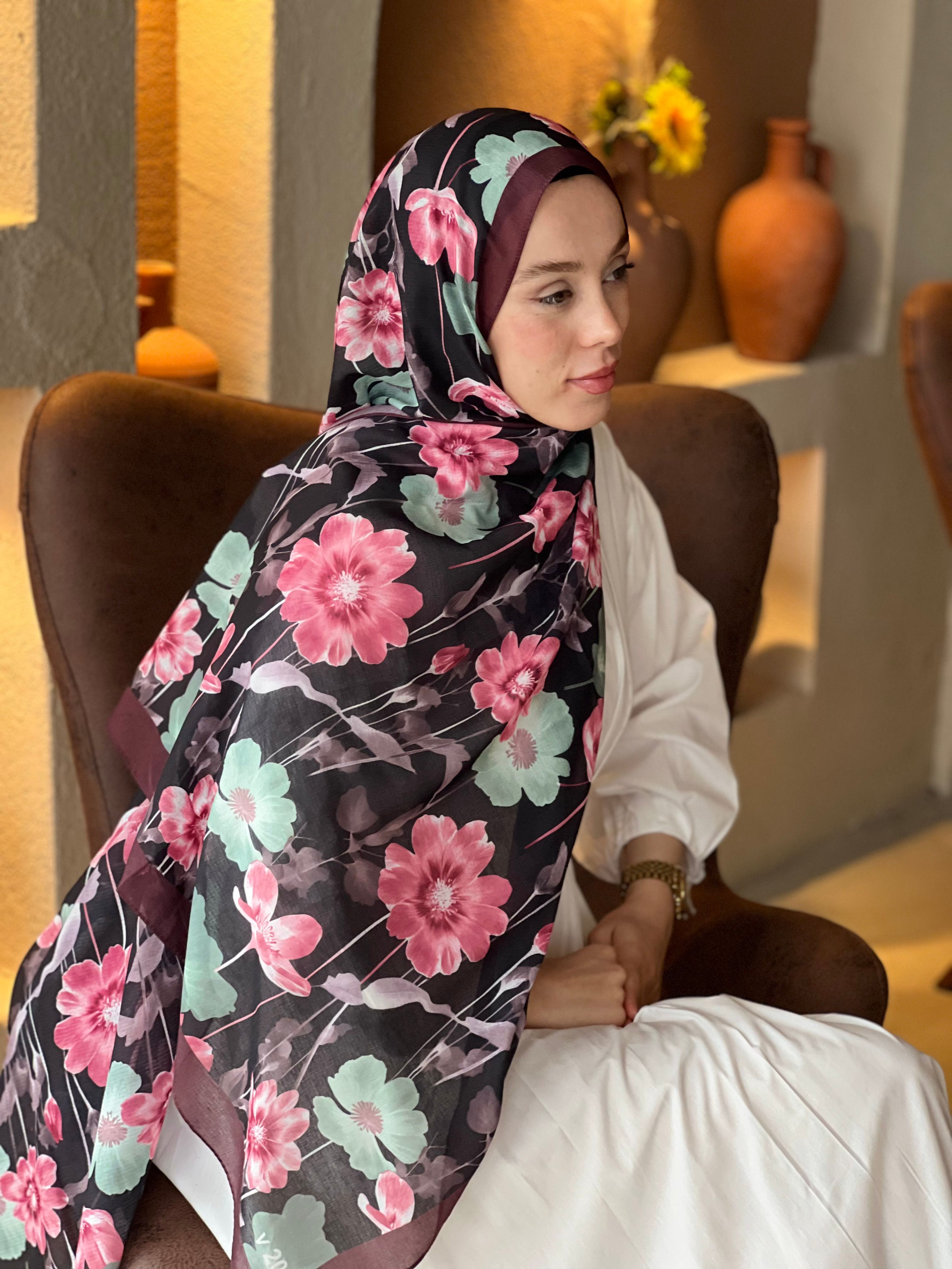 Fiori Desen Lina Şal - Bordo