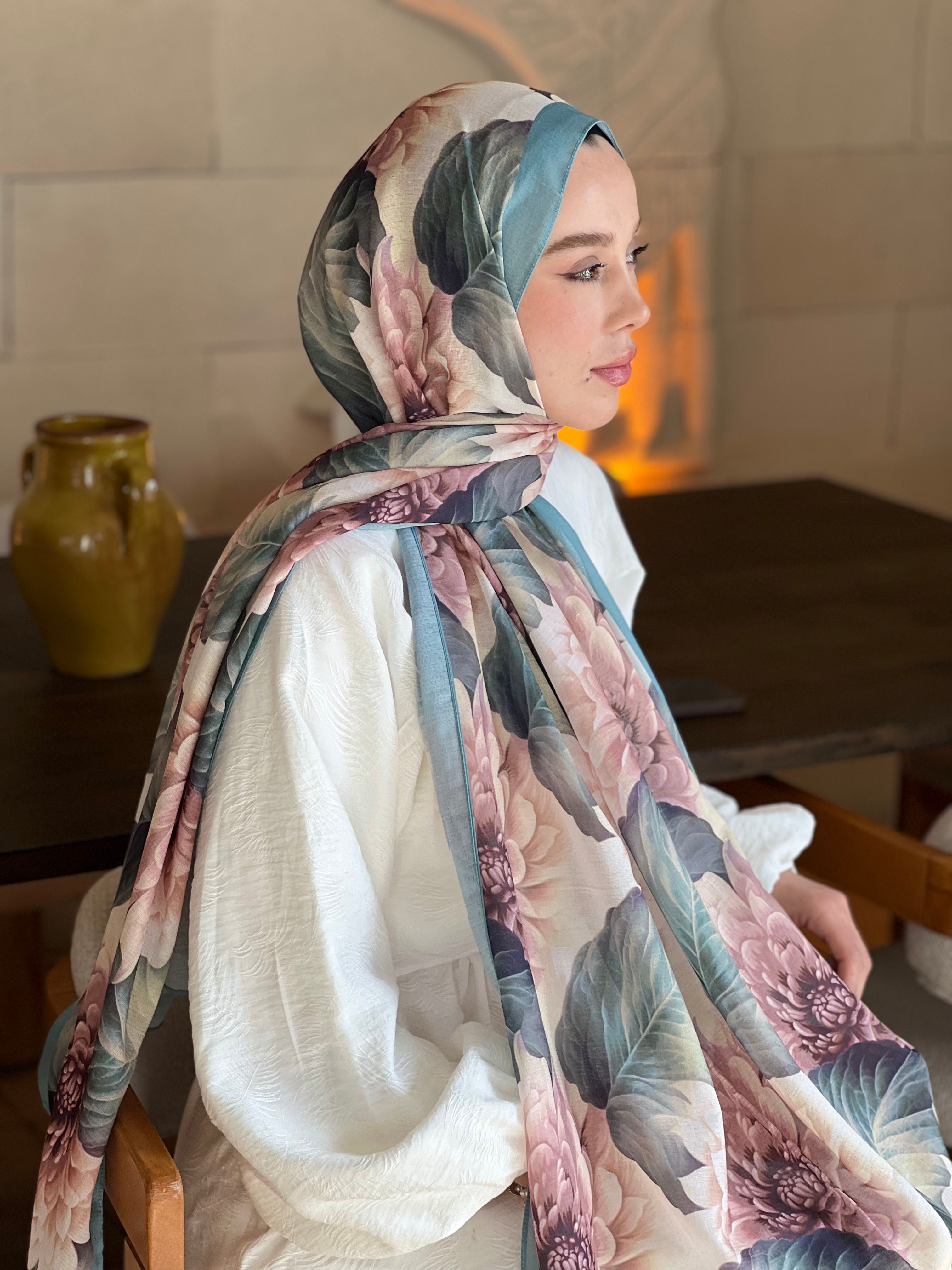 Ortanca Desen Lina Şal
