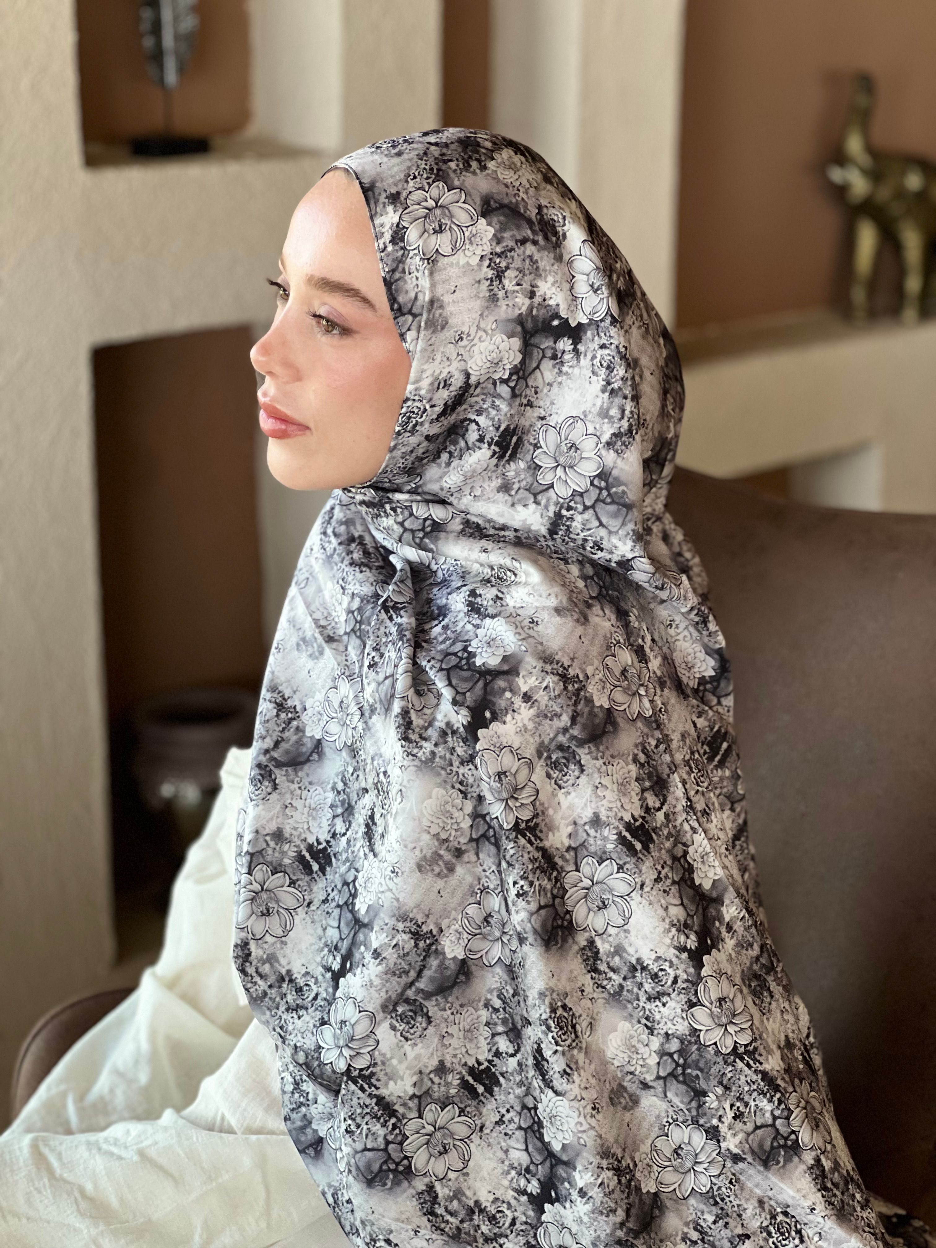 Zemheri Pattern Twill Shawl - Black-Grey