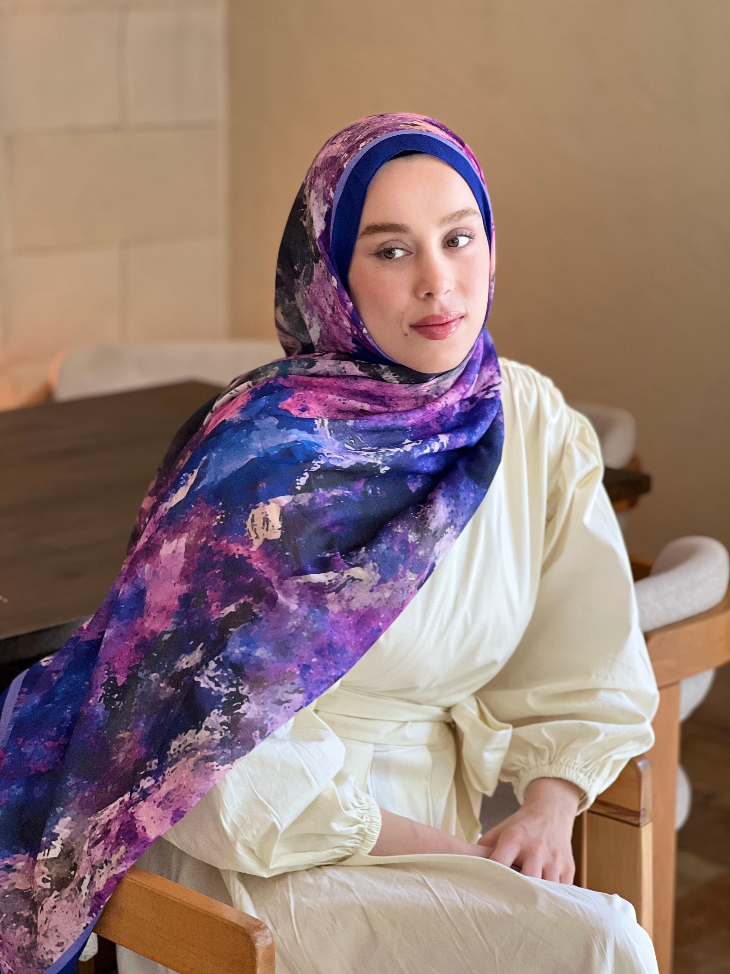 Ezgir Desen Lina Şal - Saks Mavisi