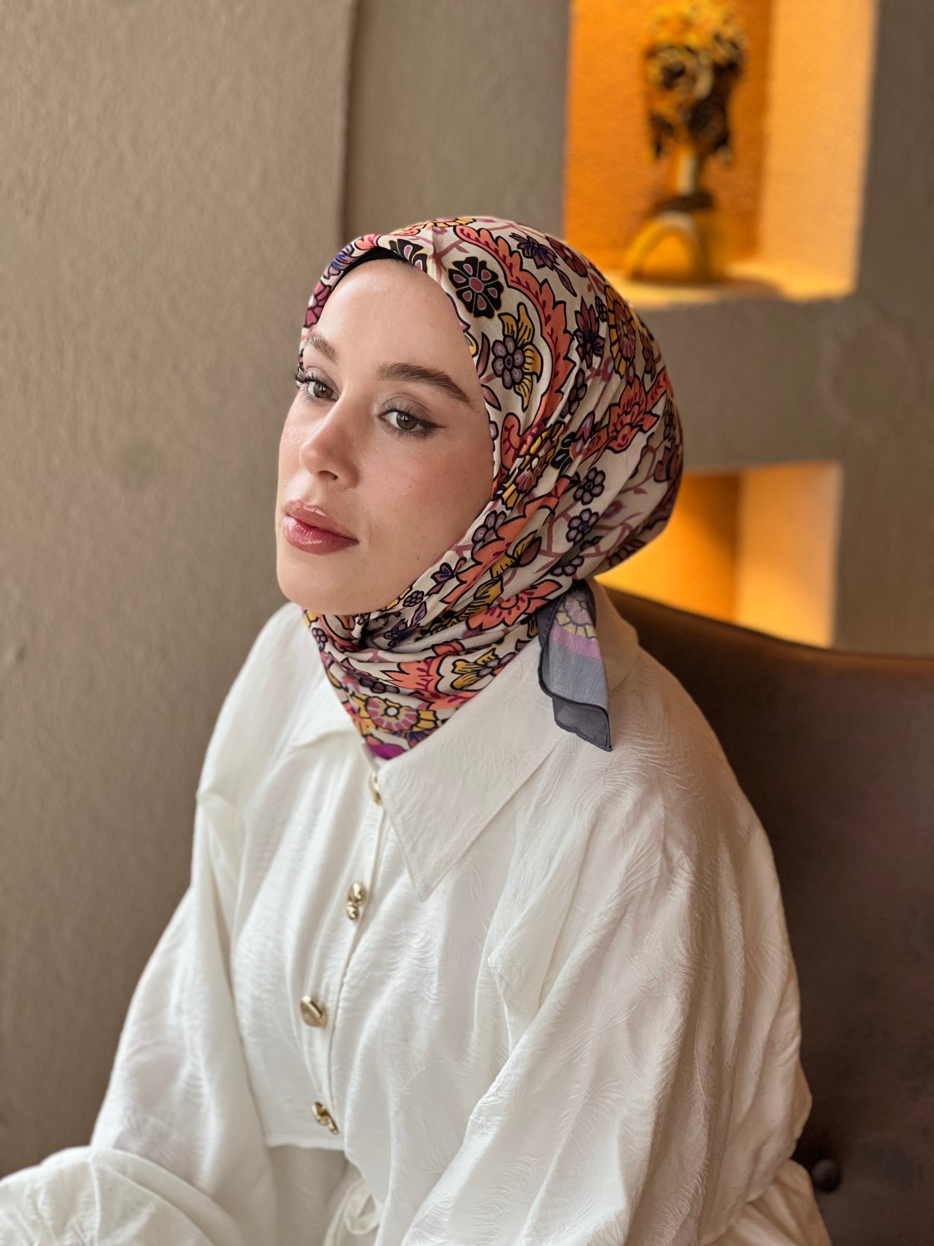 Kayra Pattern Cotton Scarf - Dark Grey