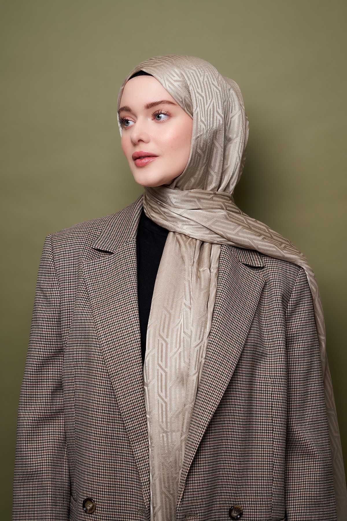 Harmony Jacquard Series Knitted Pattern Shawl - Antique Beige