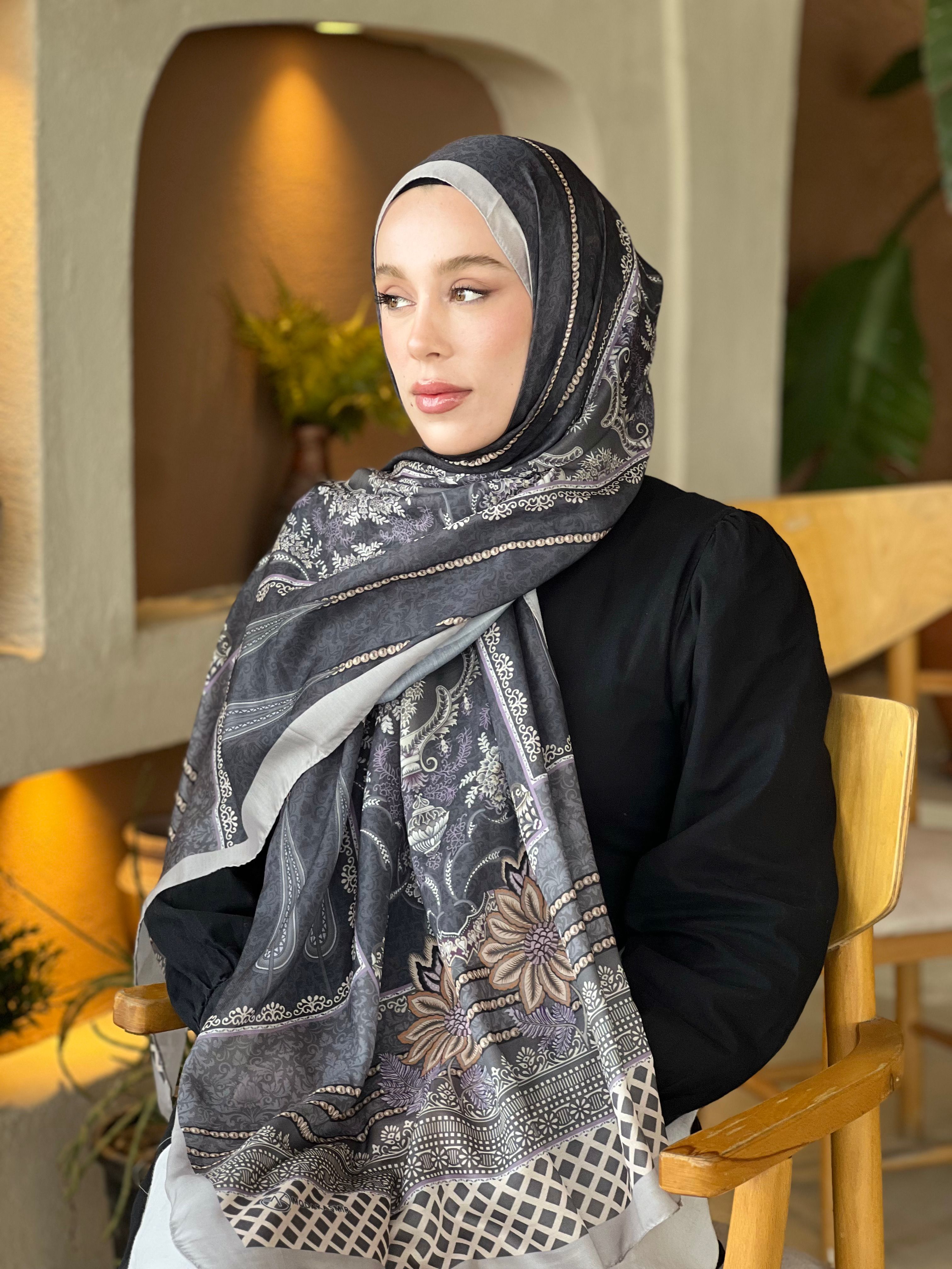 Huesca Pattern Cotton Shawl - Gray