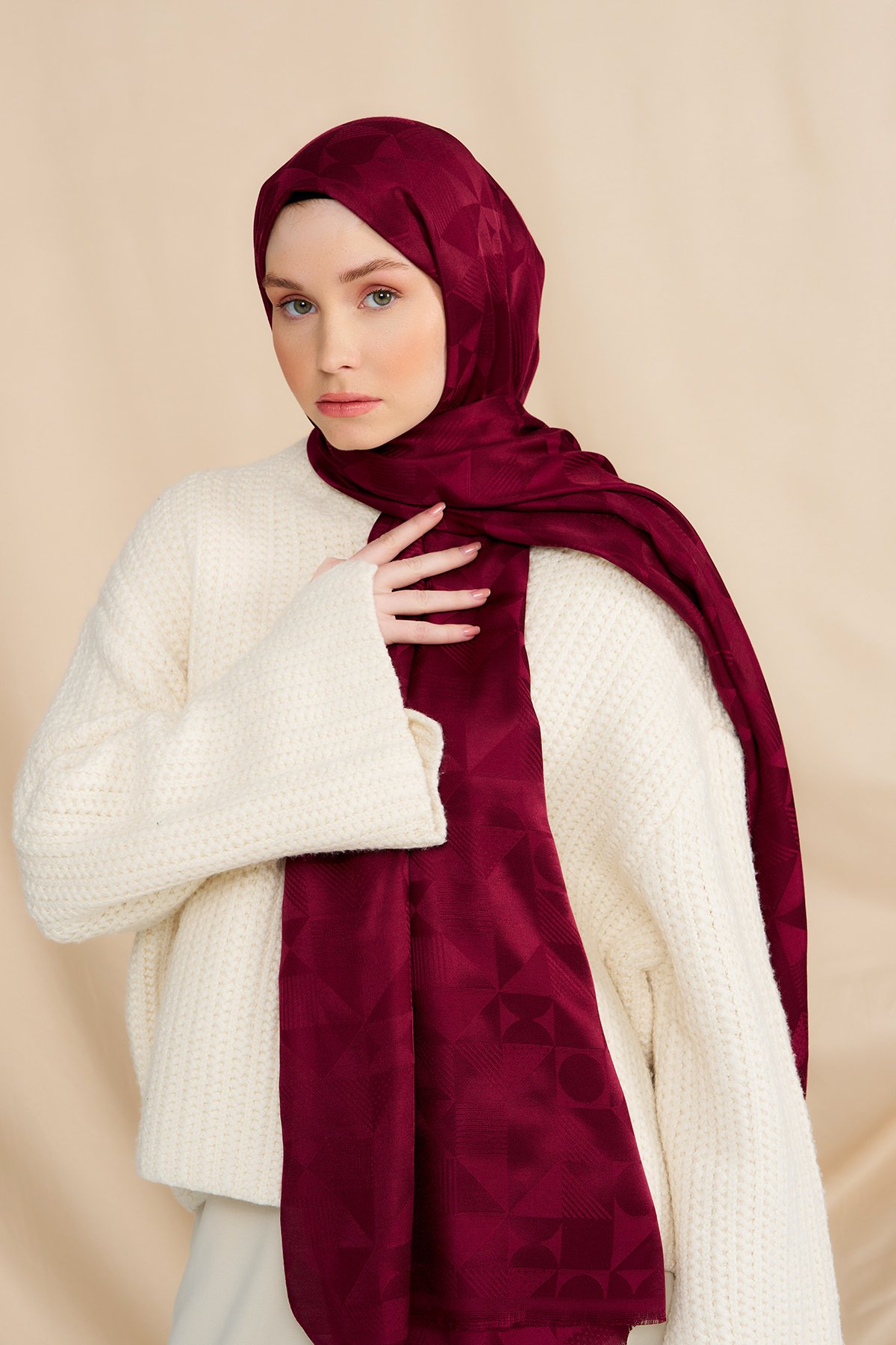 Harmony Jacquard Series Geometric Pattern Shawl - Plum