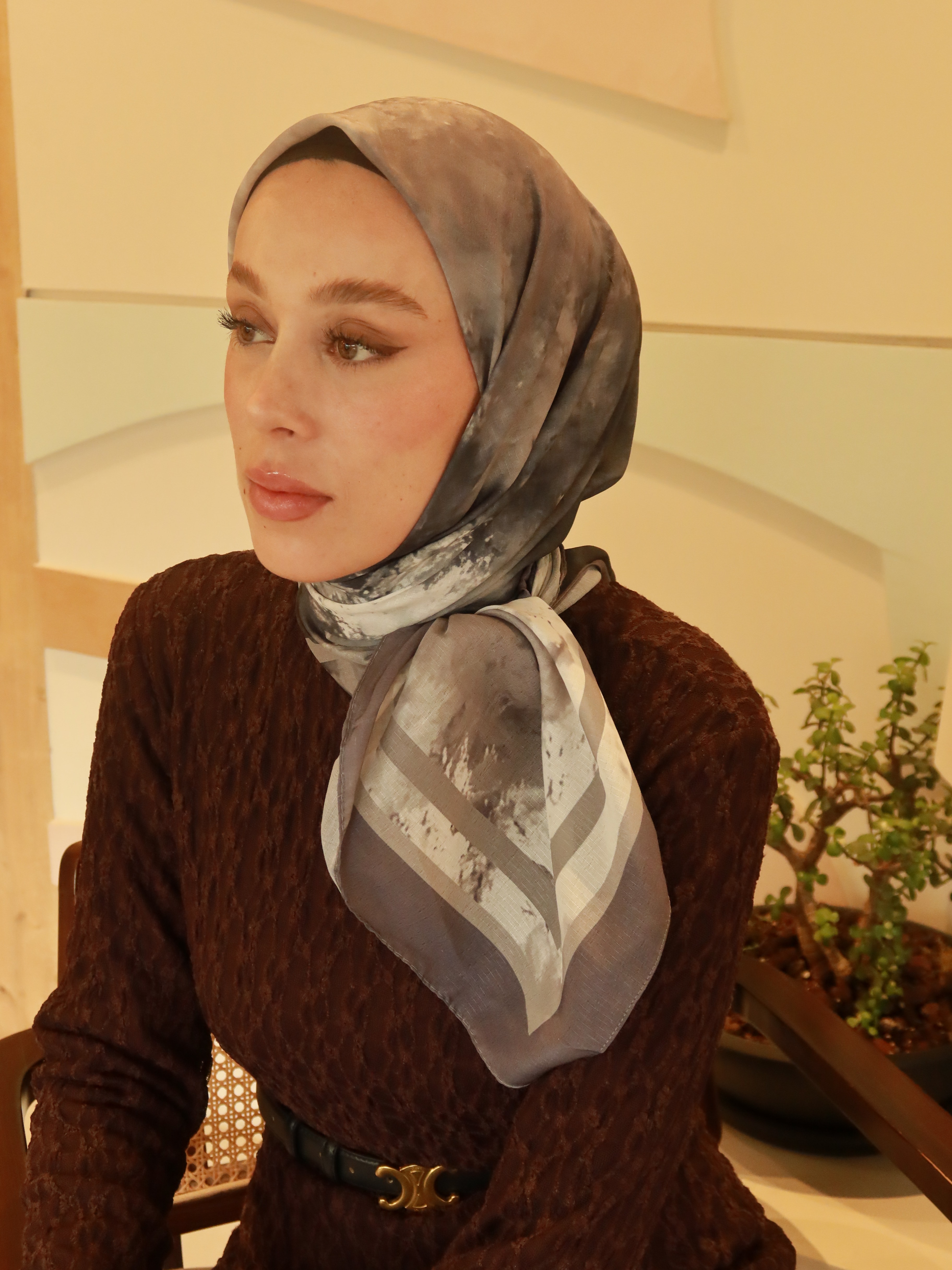 Eterya Desen Lina Eşarp - Koyu Gri