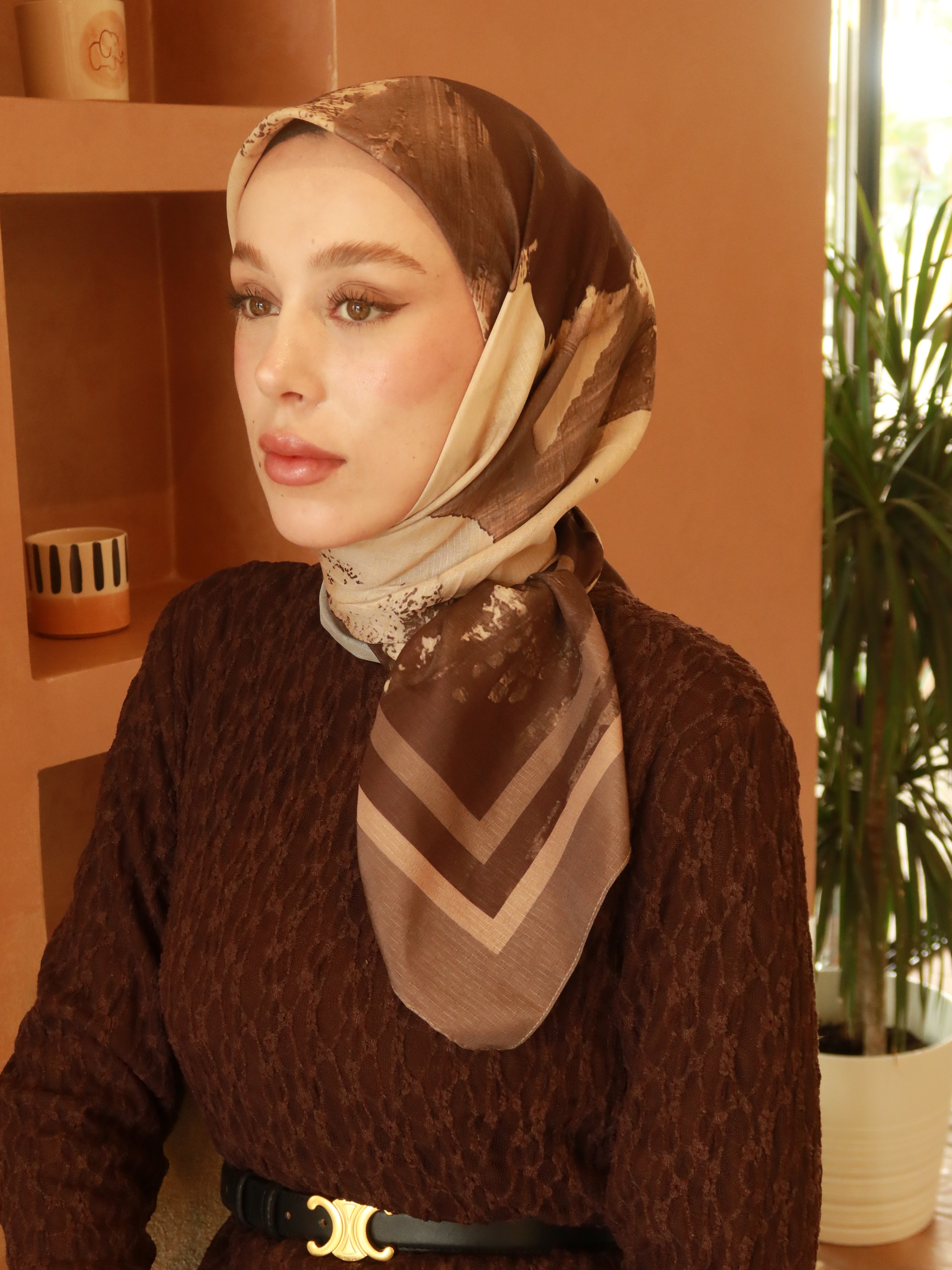 Lymera Desen Lina Eşarp - Tozlu Kahve