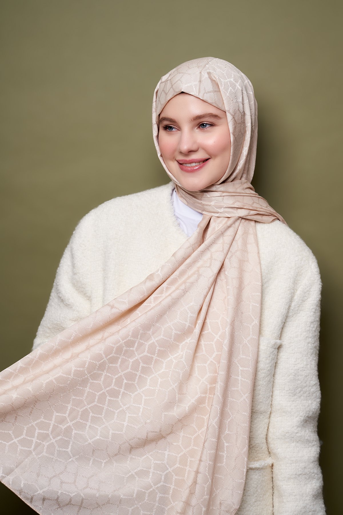 Natur Jacquard Series Mosaic Pattern Shawl - Silverberry