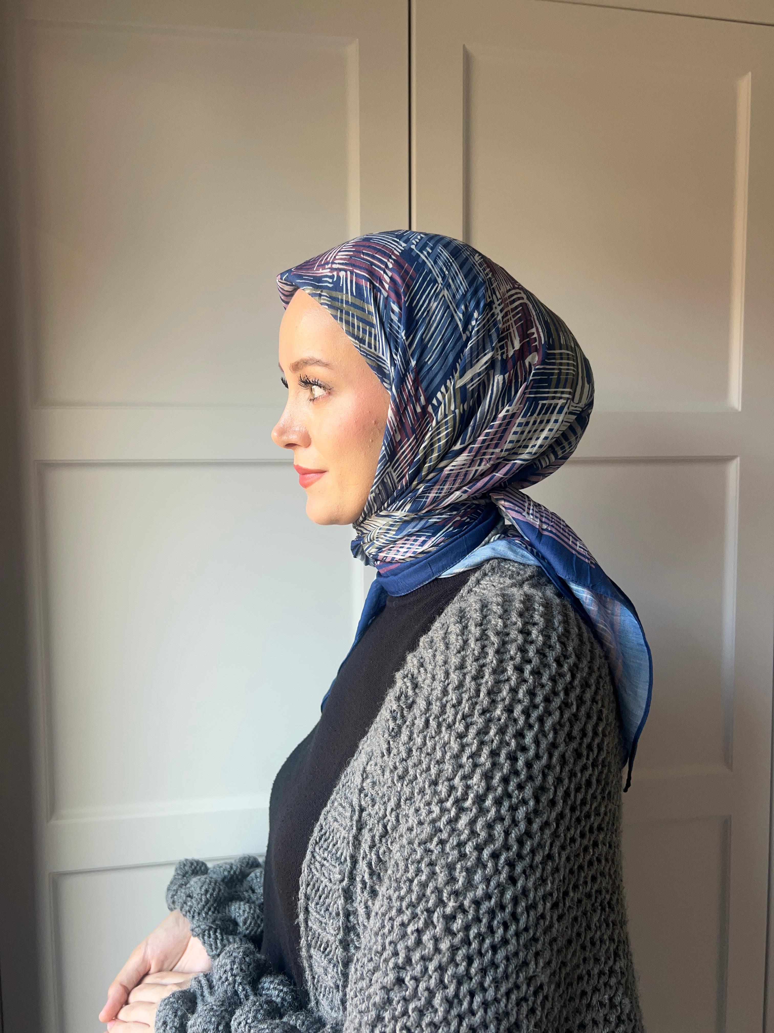 Line Art Pattern Bamboo Scarf - Midnight Blue