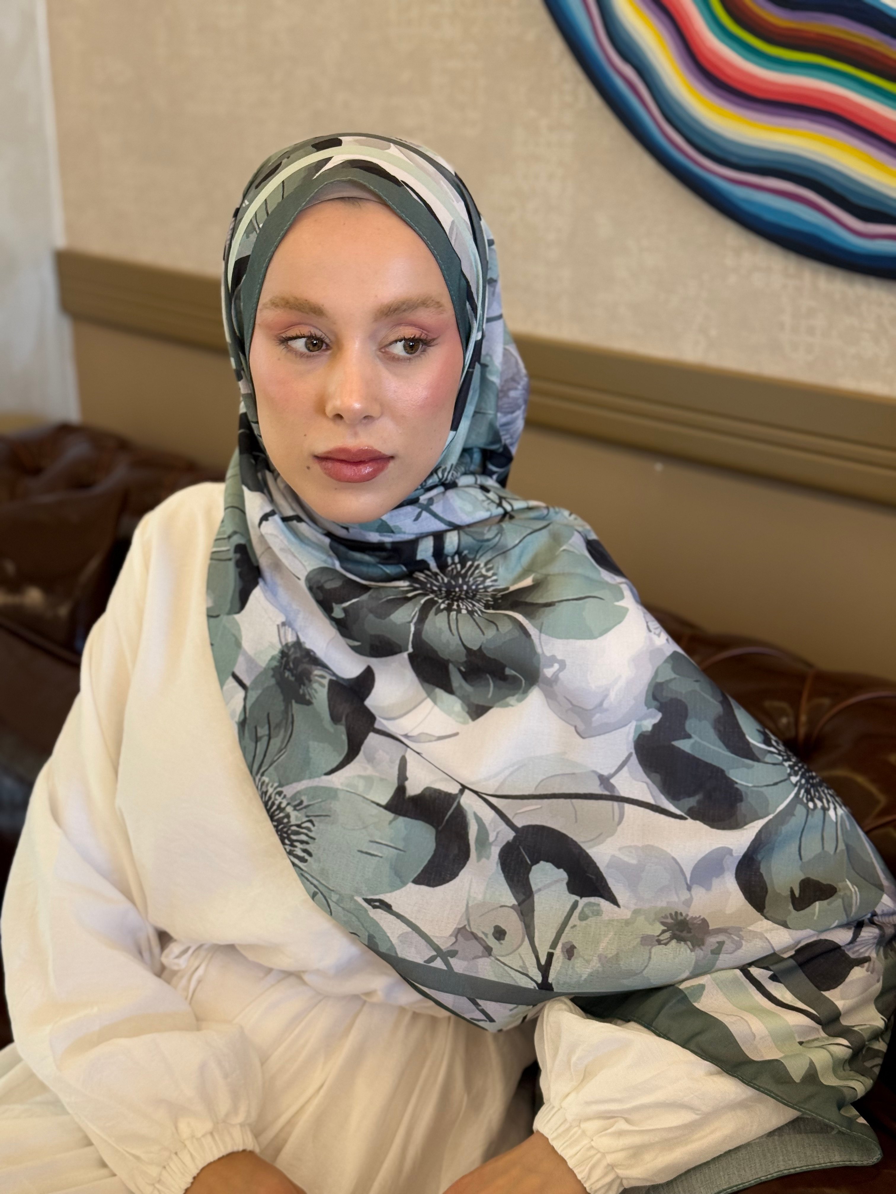 Navelya Desen Lina Şal - Koyu Yeşil