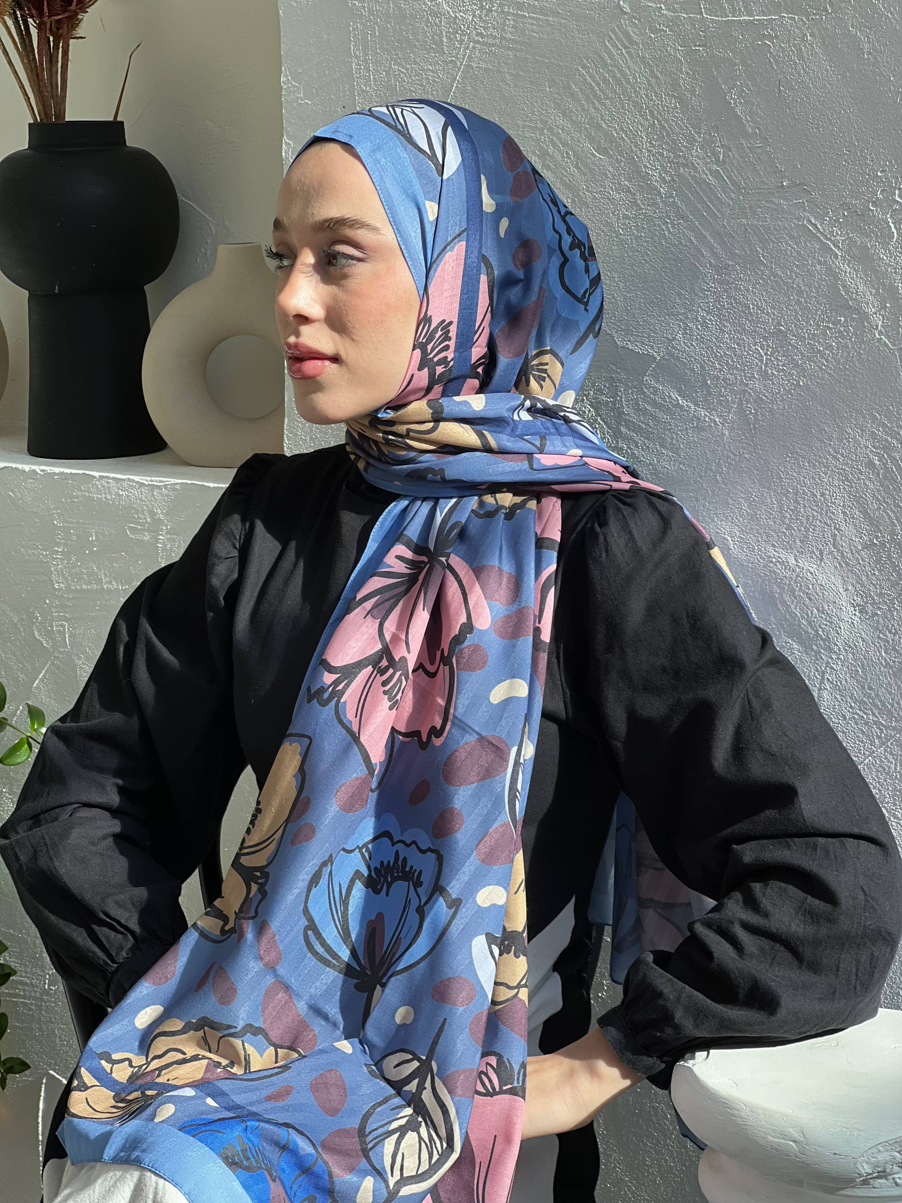 Lilyum Desen Çizgili Şal