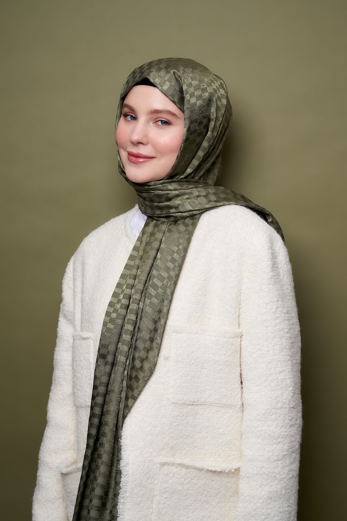 Natur Jacquard Series Mini Mirror Pattern Shawl - Green tea