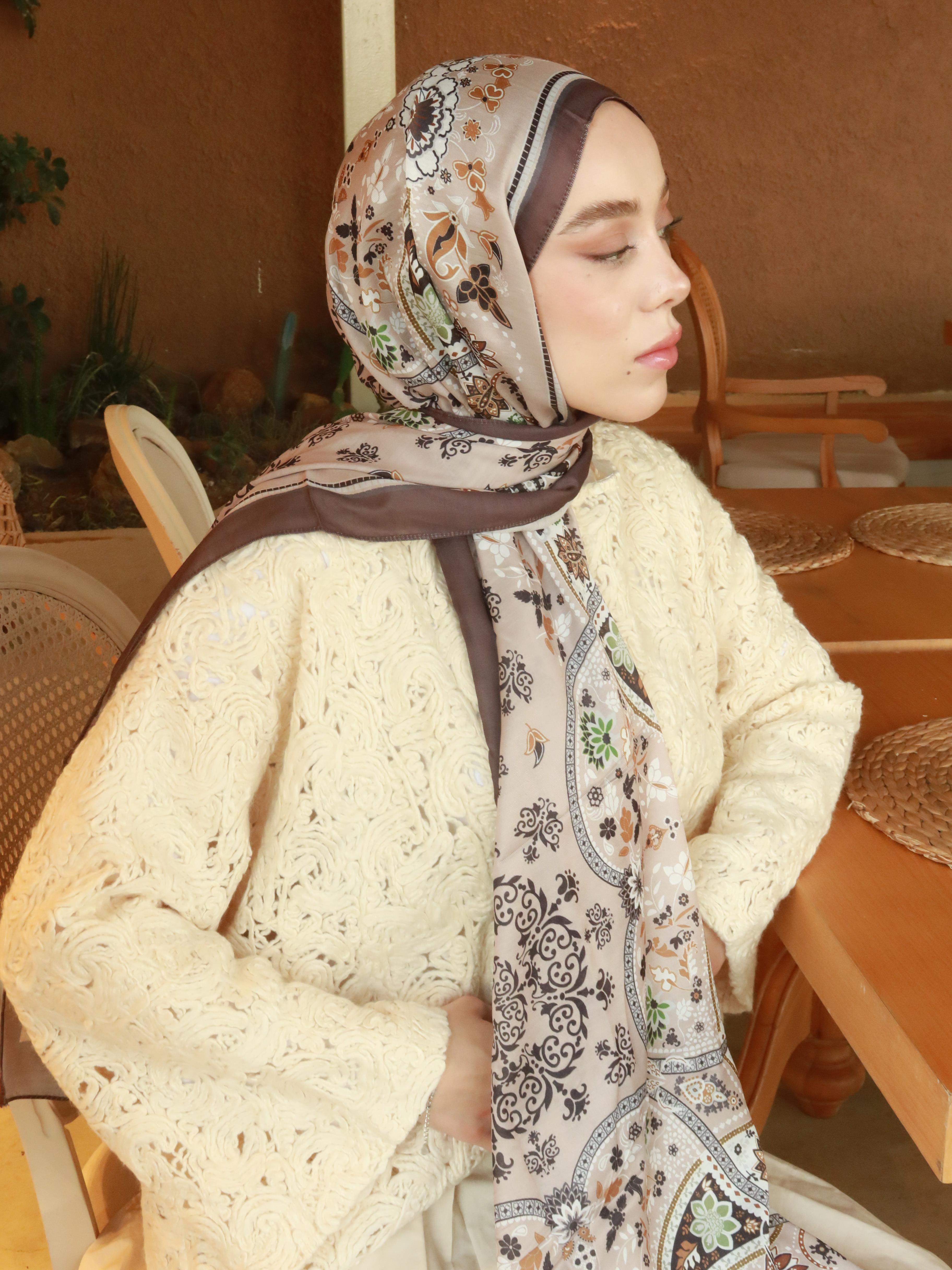 Lalezar Pattern Cotton Shawl - Kahverengi-Bej