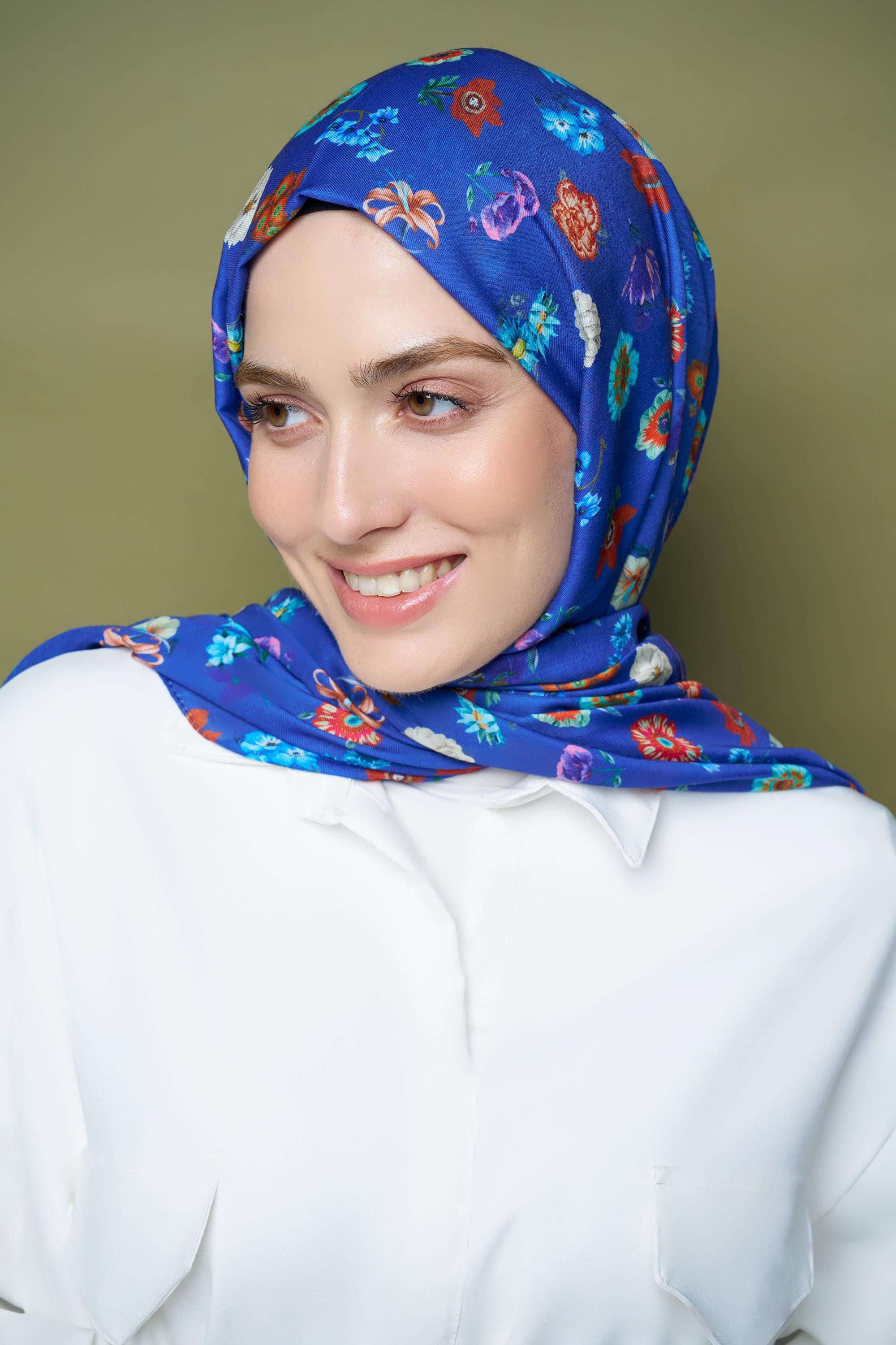 Bouquet Cotton Shawl - İndigo