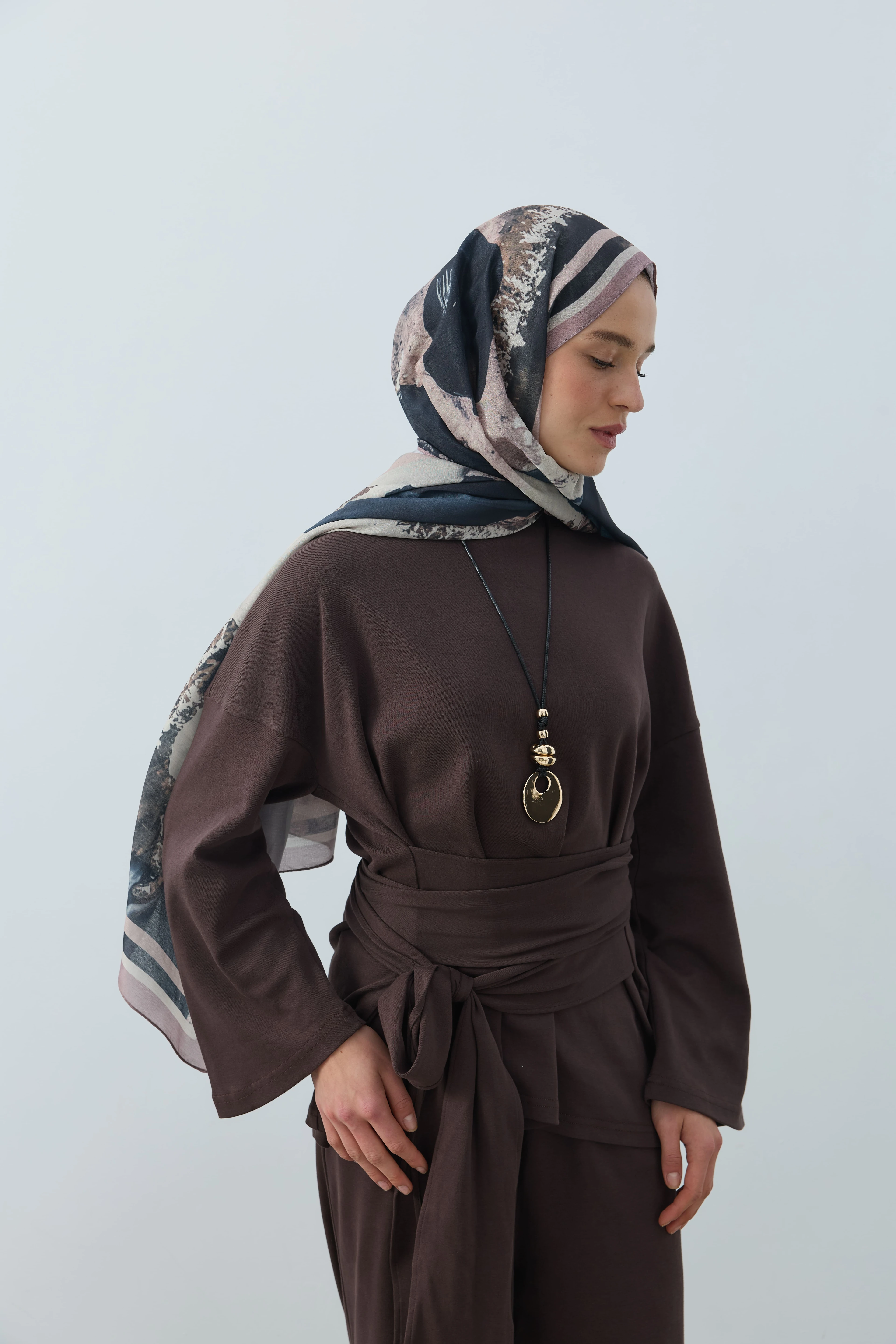 Ardora Desen Lina Şal - Koyu Vizon