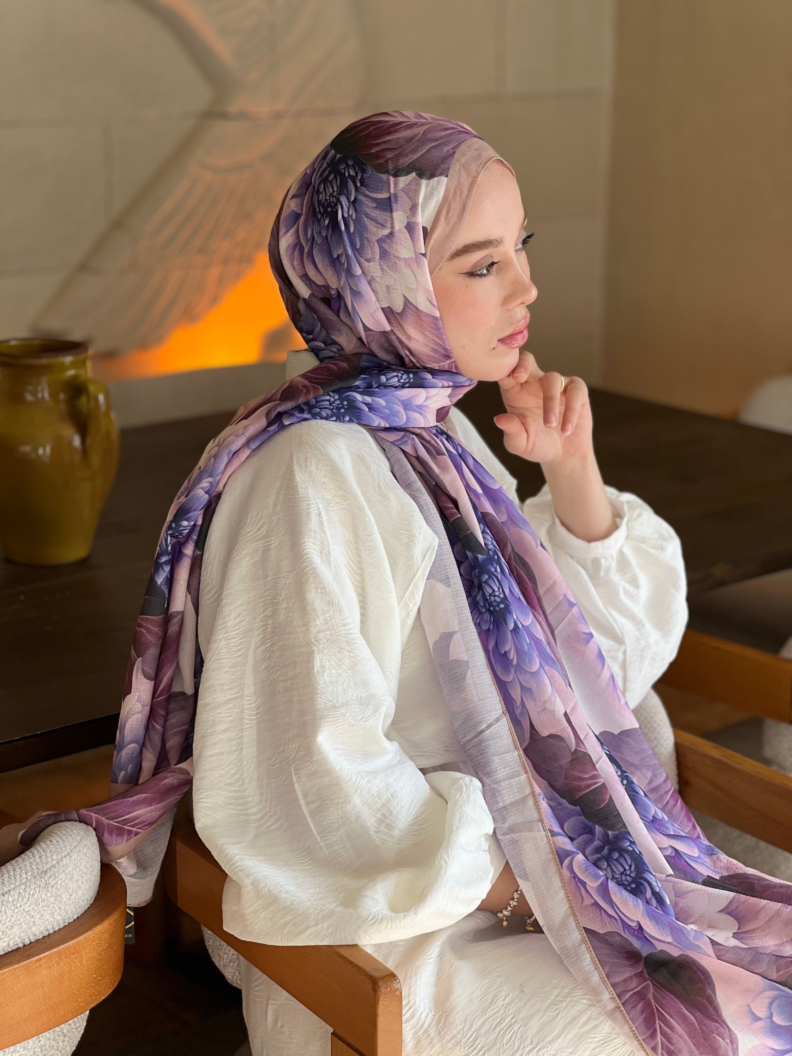 Ortanca Desen Lina Şal - Pudra