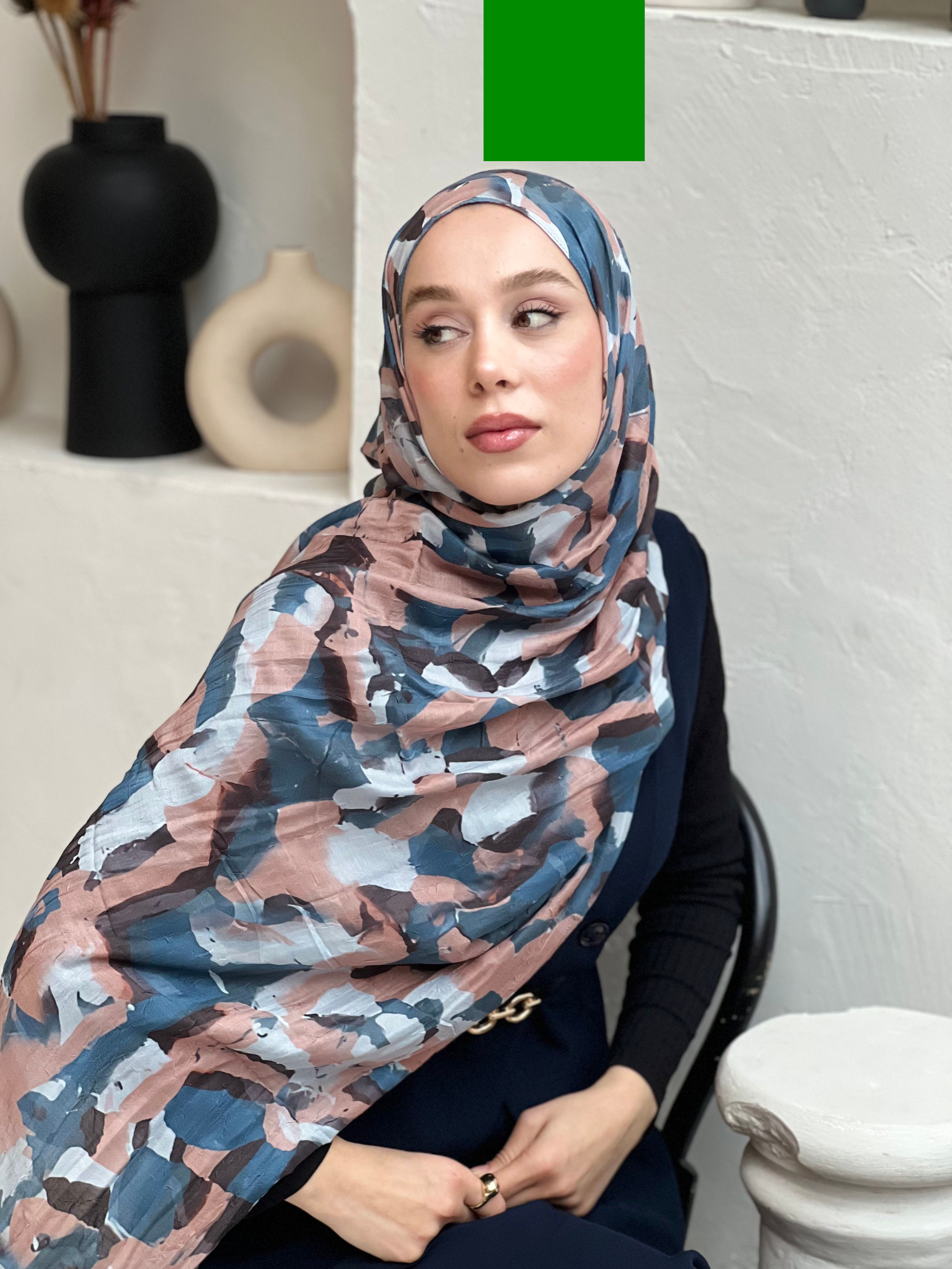 Watercolor Mist Pattern Bamboo Shawl - Petroleum-Salmon