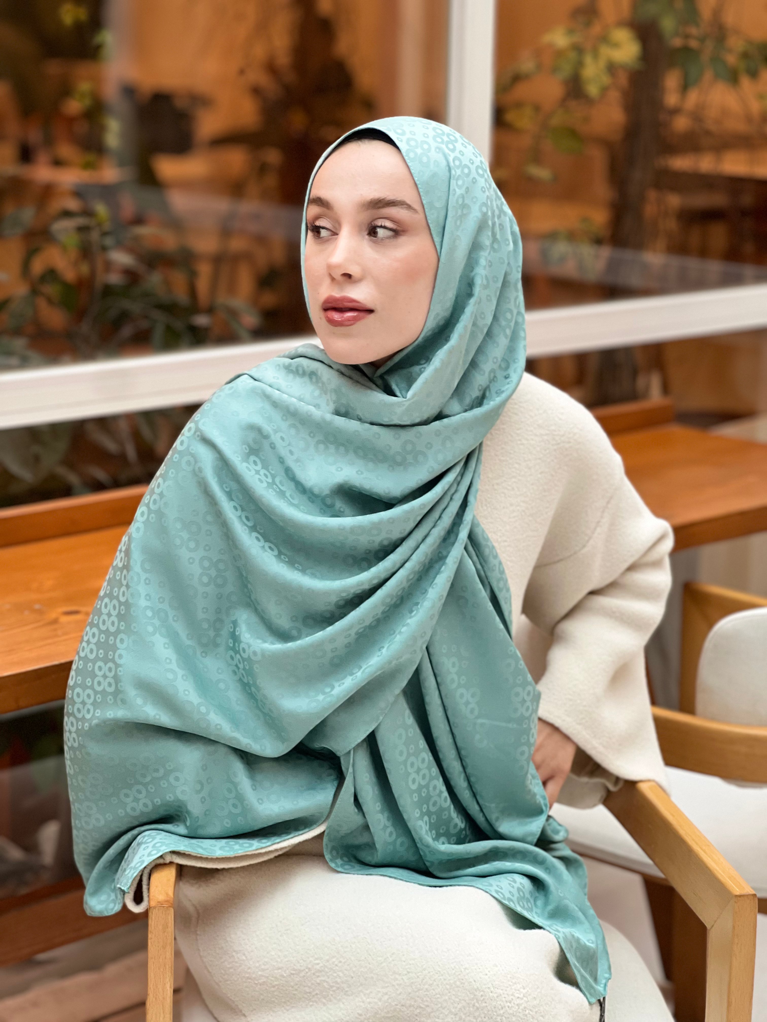 Silky Jacquard Series Bubble Pattern Shawl - Soft Green