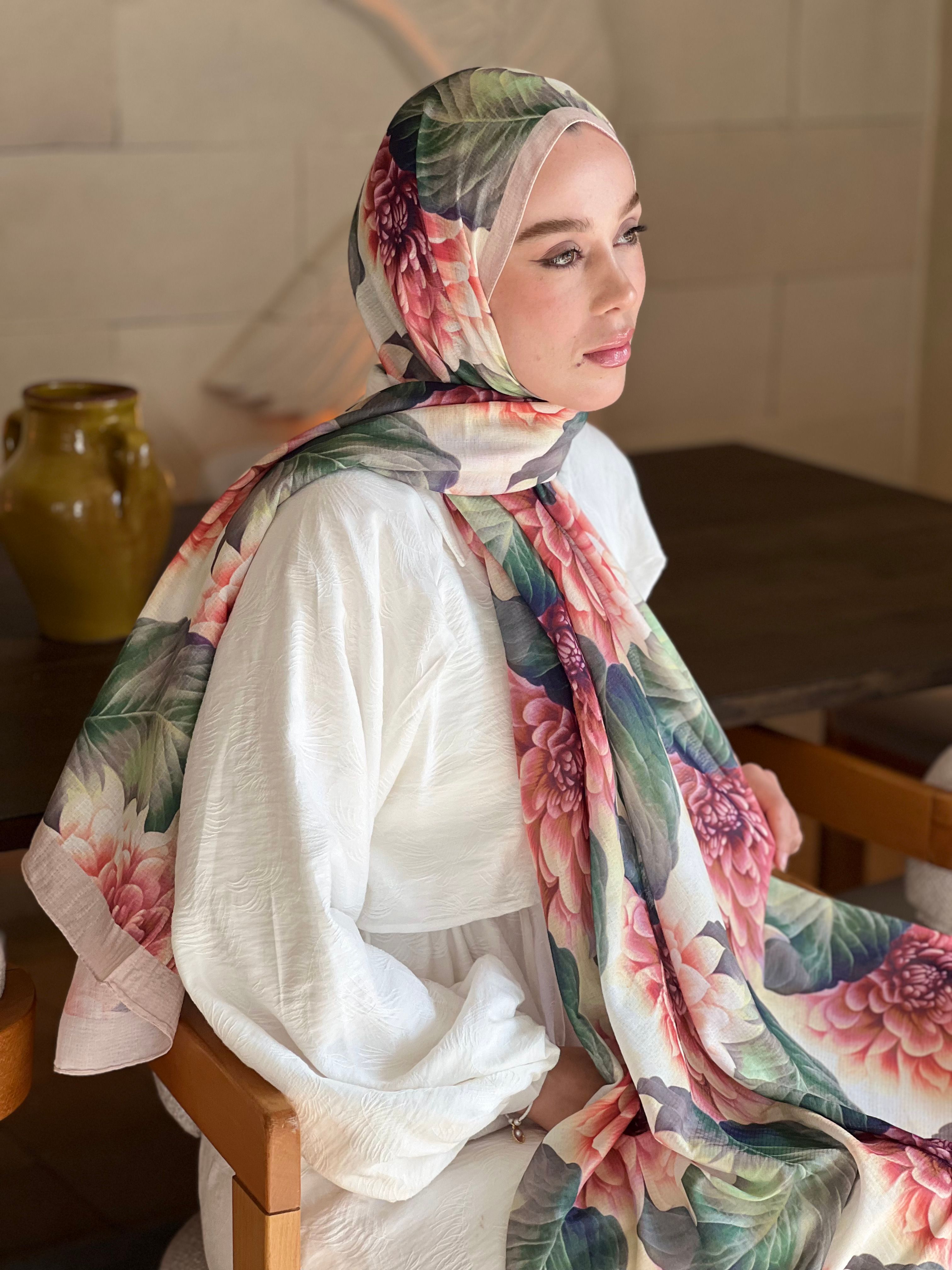 Ortanca Desen Lina Şal - Bej